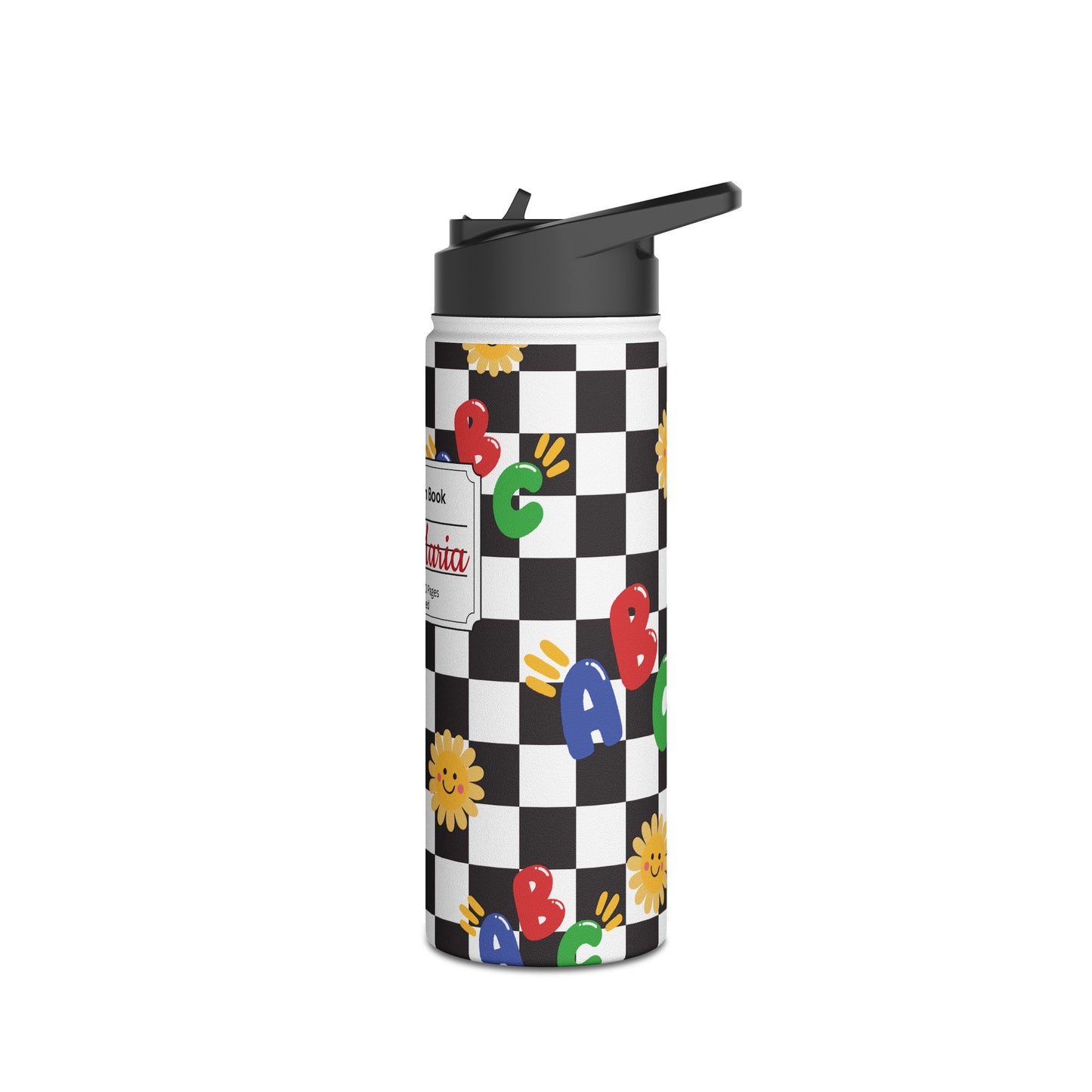 Personalized Black Chalkboard Chic Inspired Stainless Steel Water Bottle for Kids, School Supplies, Eco-Friendly Drinkware, Back to School, Teacher Gifts