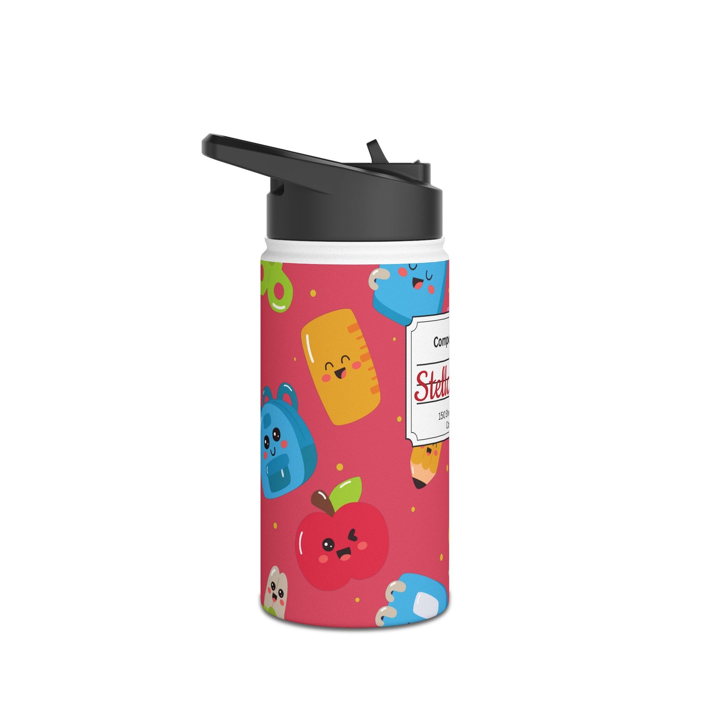 Personalized Kawaii Composition Book Inspired Stainless Steel Water Bottle for Kids, School Supplies, Eco-Friendly Drinkware, Back to School, Teacher Gifts