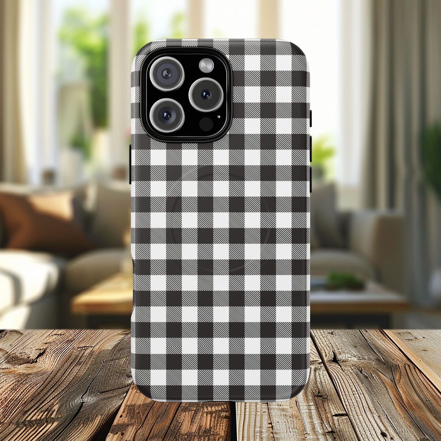 Black and White Gingham Phone Case, Tough Magnetic Cases, Stylish Phone Cover, Gift for Her, Trendy Phone Accessory, Checkered Print