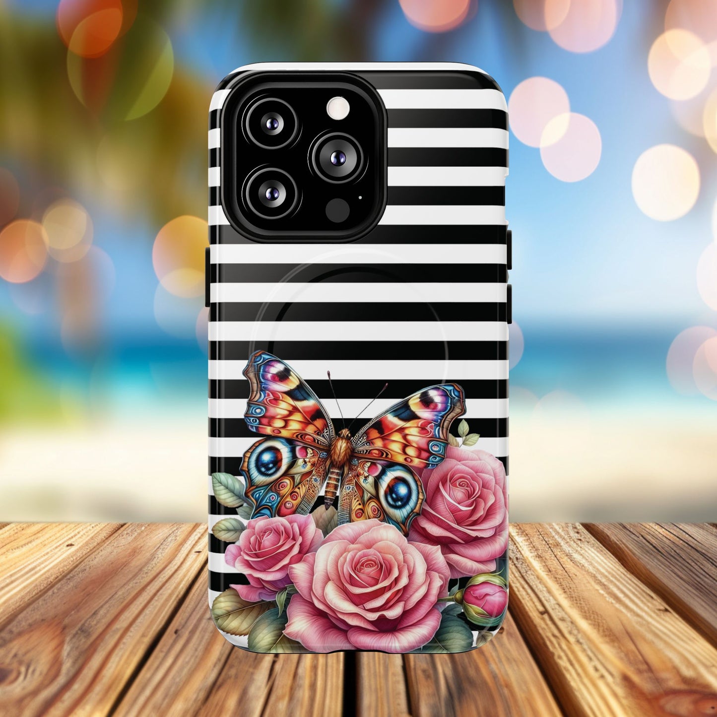 Butterfly & Roses Tough iPhone Magnetic Case, Floral iPhone Cover, Nature-Inspired, Gift for Her, Trendy Accessories