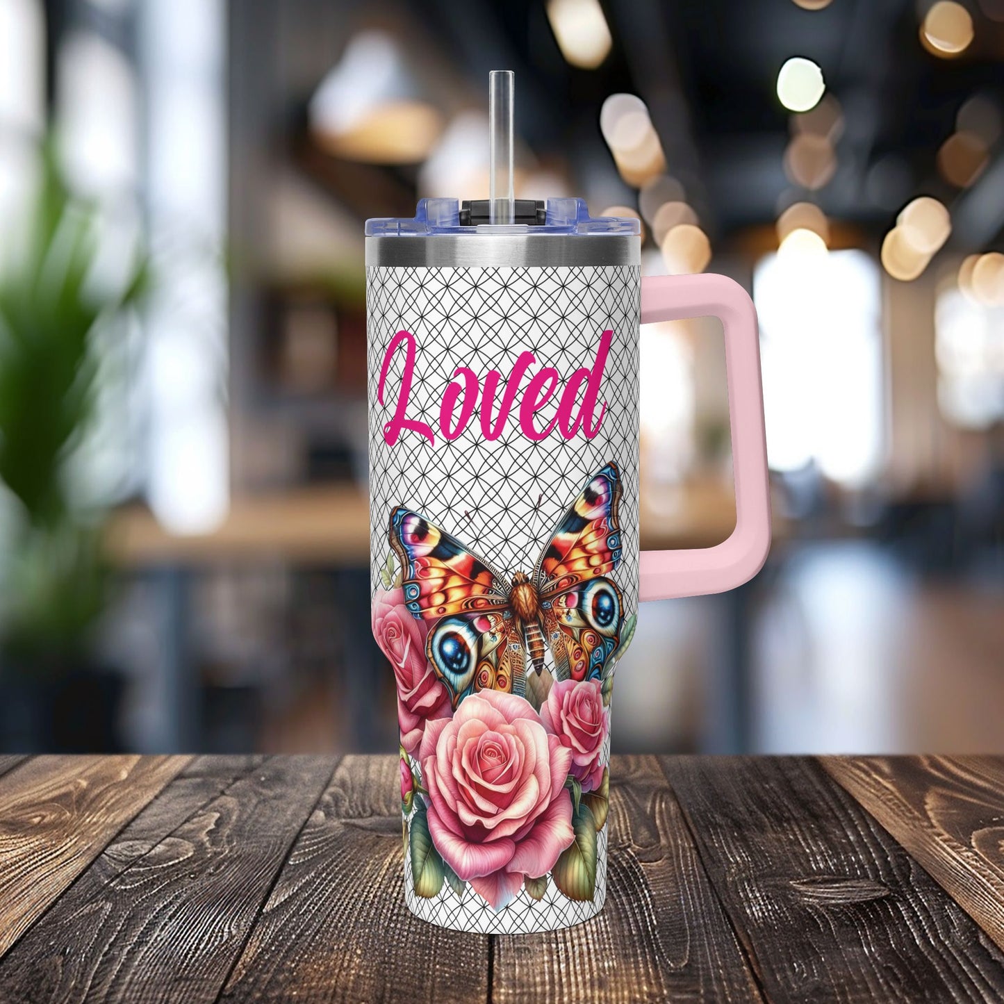 40oz Floral Butterfly Tumbler — Personalized "Name and Affirmation" Vacuum Insulated Cup
