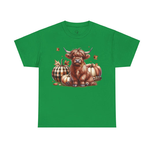 Autumn Highland Cow Charm Unisex Heavy Cotton Tee