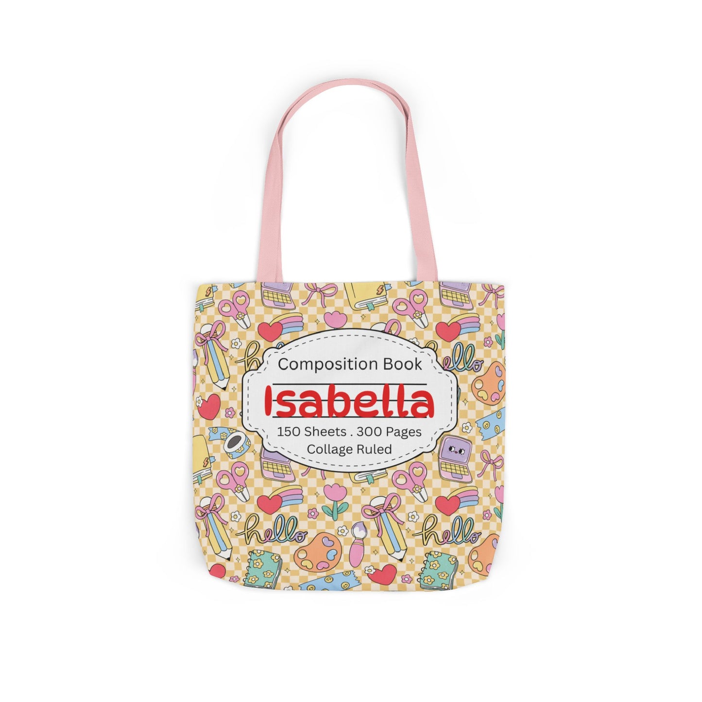 Personalized Doodle Daydream Composition Book Inspired Canvas Tote Bag with Colorful Straps, Cute School Bag, Eco-Friendly Tote, Back to School Shopping Bag, Teacher Gift Idea