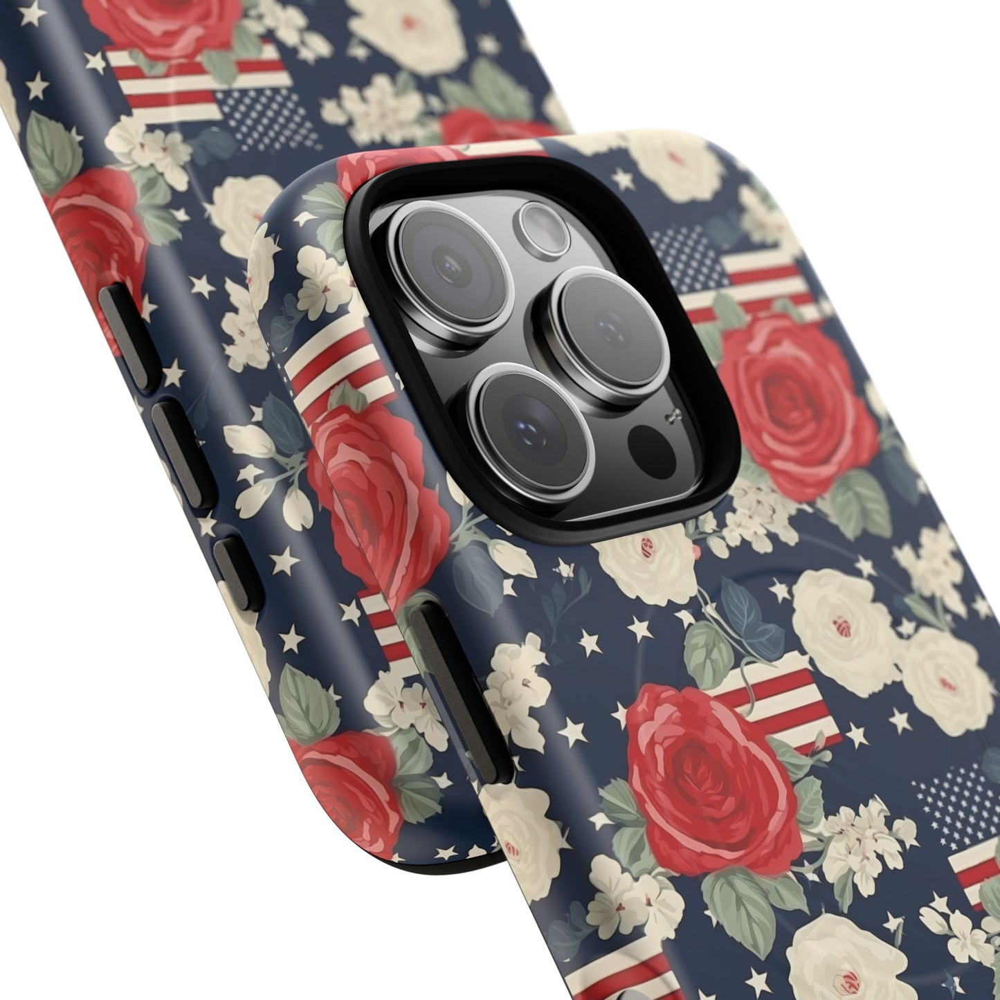 Liberty in Bloom Tough iPhone Magnetic Case, Floral Design, Gift for Moms, Gift for Dads,  iPhone Accessories, Patriotic iPhone Accessory.