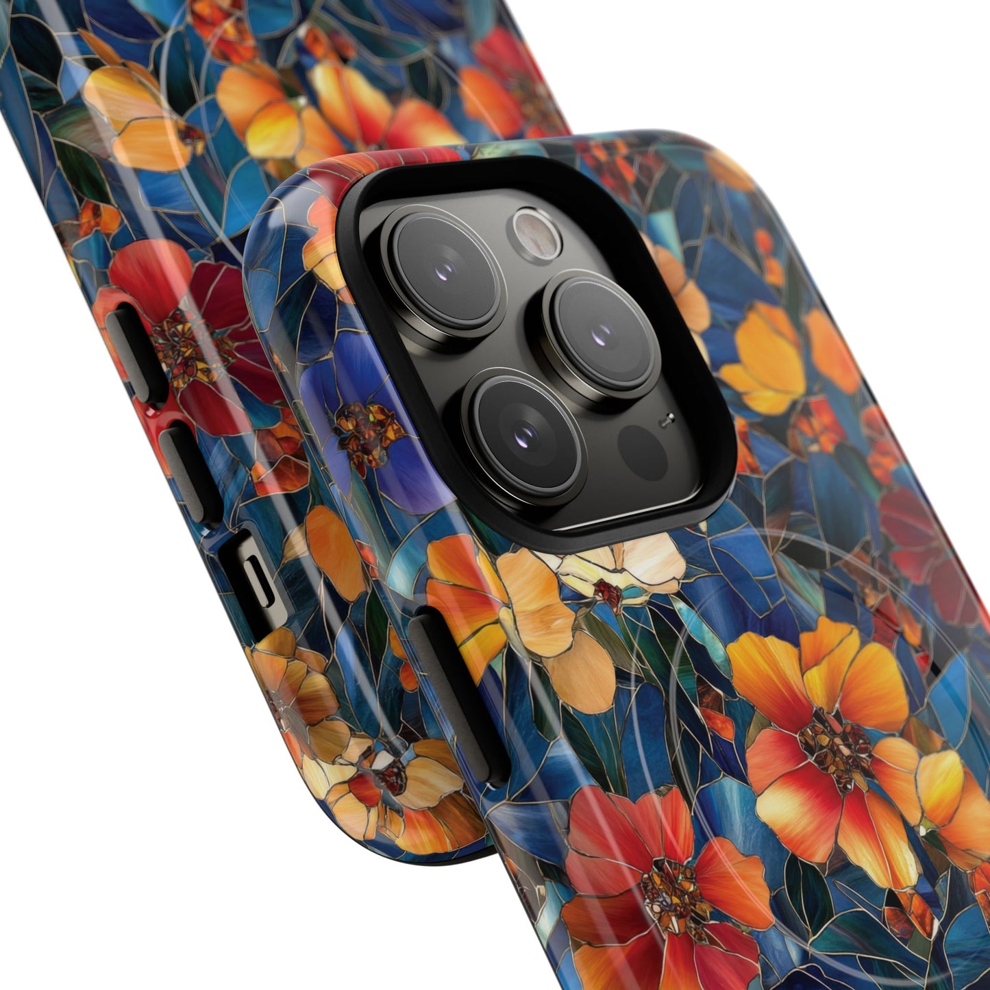 Cathedral Petals Tough Magnetic iPhone Case, Durable, Stylish, Unique Floral Design, Gifts for Her, Birthday, Everyday Use, Stained Glass iPhone Case.