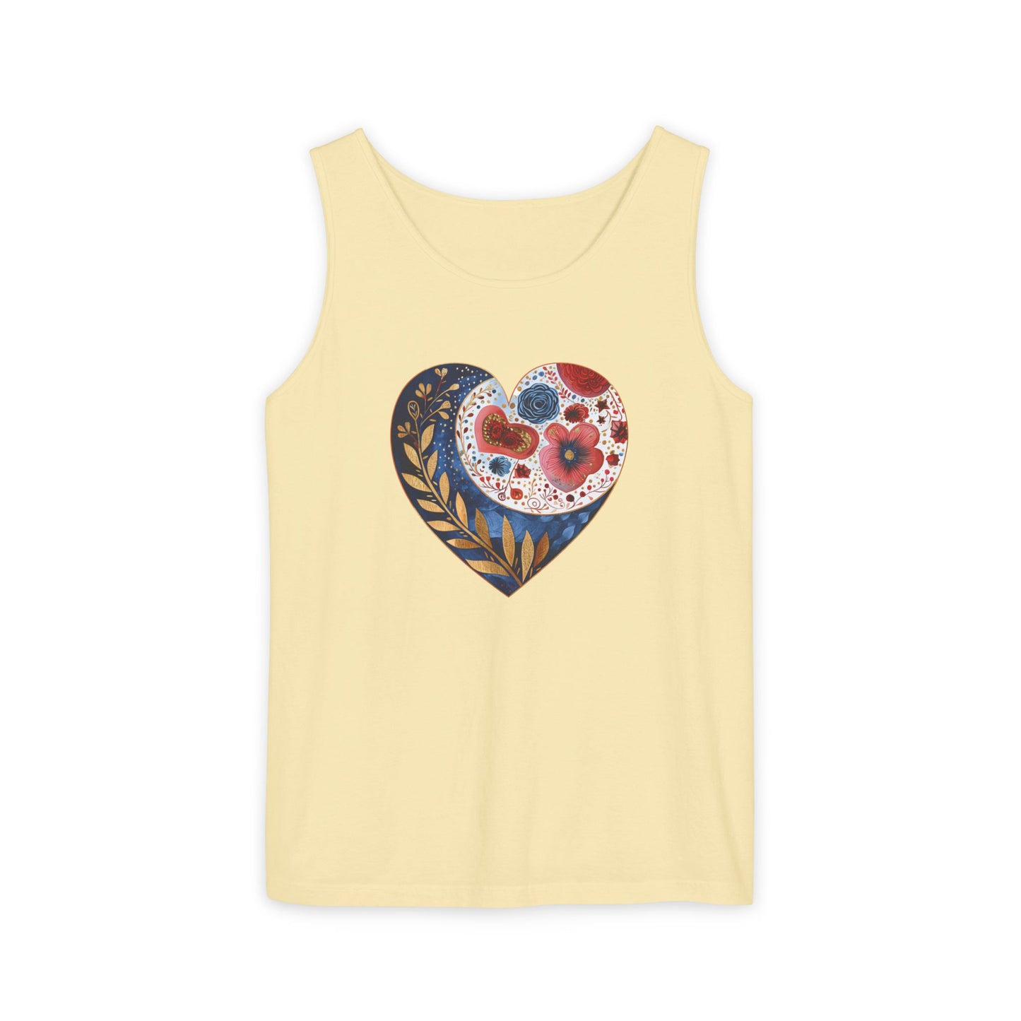 Floral Hearts Unisex Garment-Dyed Tank Top