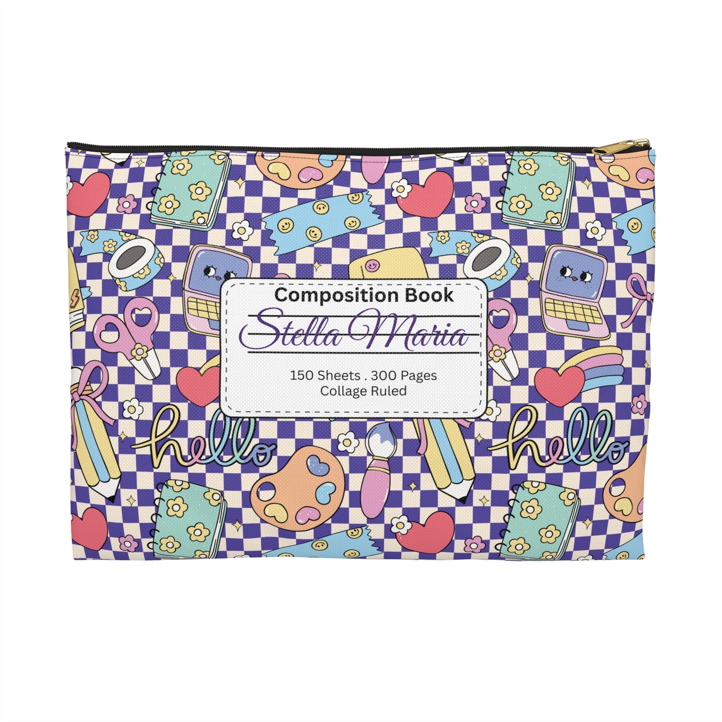 Personalized Purple Doodle Daydream Composition Book Inspired Accessory Pouch, Kids School Supplies, Classroom Organizer, Teacher Gift, Fun Stationery Case, Back to School