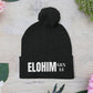 Pom-Pom Knit Cap with 'ELOHIM, GENESIS 1:1'  Embroidery Beanie - Stylish Winter Accessory for All Ages, Perfect Gift for Birthdays, Holidays, and Outdoor Activities