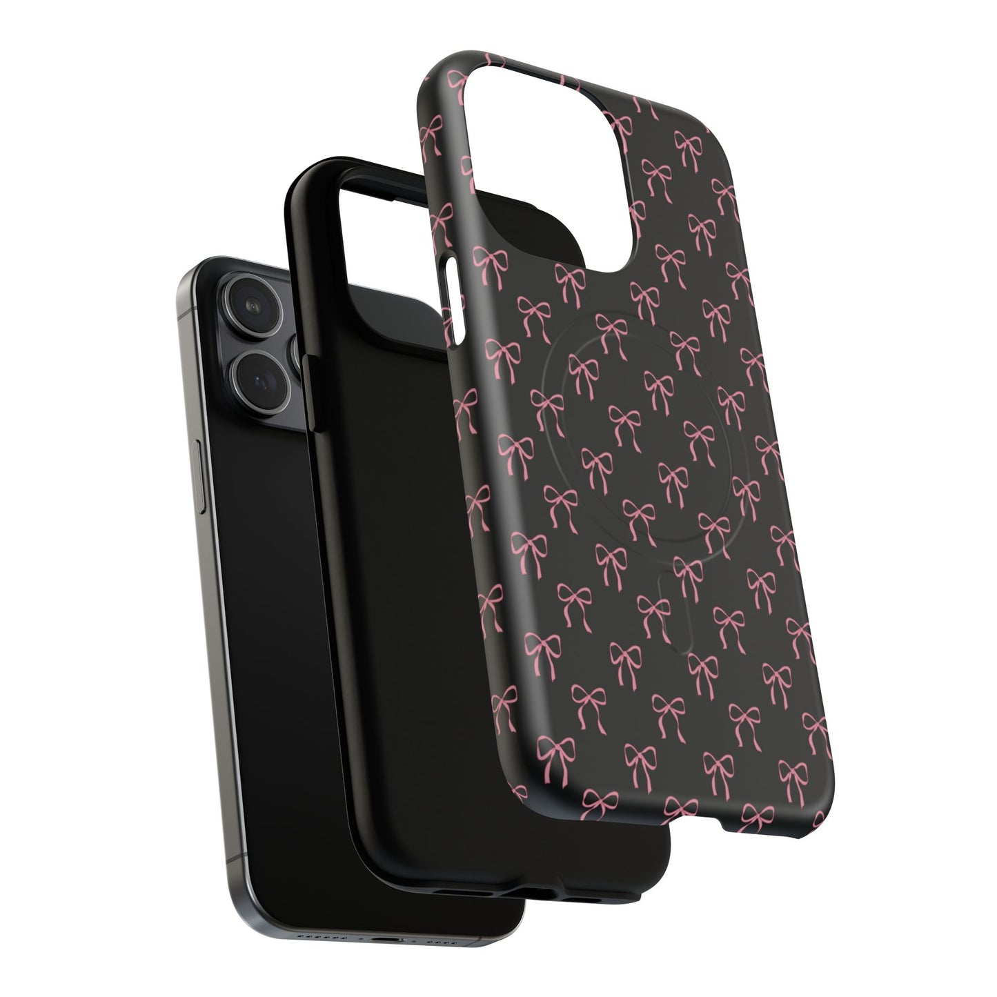 Coquette Chic Bow-Patterned Tough Magnetic iPhone Case, Stylish Gift for Her, Protective iPhone Cover, Trendy Accessory, iPhone Birthday Gift, Fashionable Tech