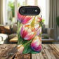 Tulip Glow Tough iPhone Magnetic Case, Floral Design, Spring Gift, Durable Protection, Smartphone Accessories, MagSafe Accessories, Stained Glass Tulip Gift
