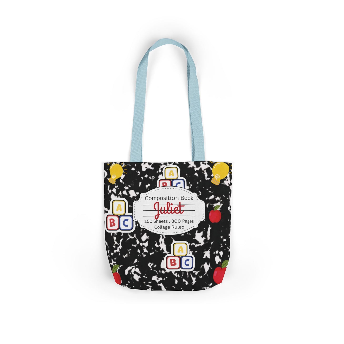 Personalized Black Composition Book Inspired Canvas Tote Bag with Colorful Straps, Cute School Bag, Eco-Friendly Tote, Back to School Shopping Bag, Teacher Gift Idea