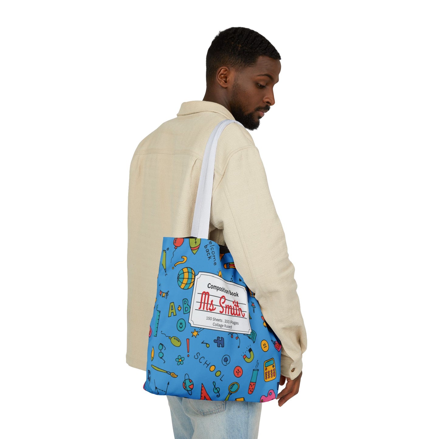 Personalized Classroom Couture Composition Book Inspired Canvas Tote Bag with Colorful Straps, Cute School Bag, Eco-Friendly Tote, Back to School Shopping Bag, Teacher Gift Idea