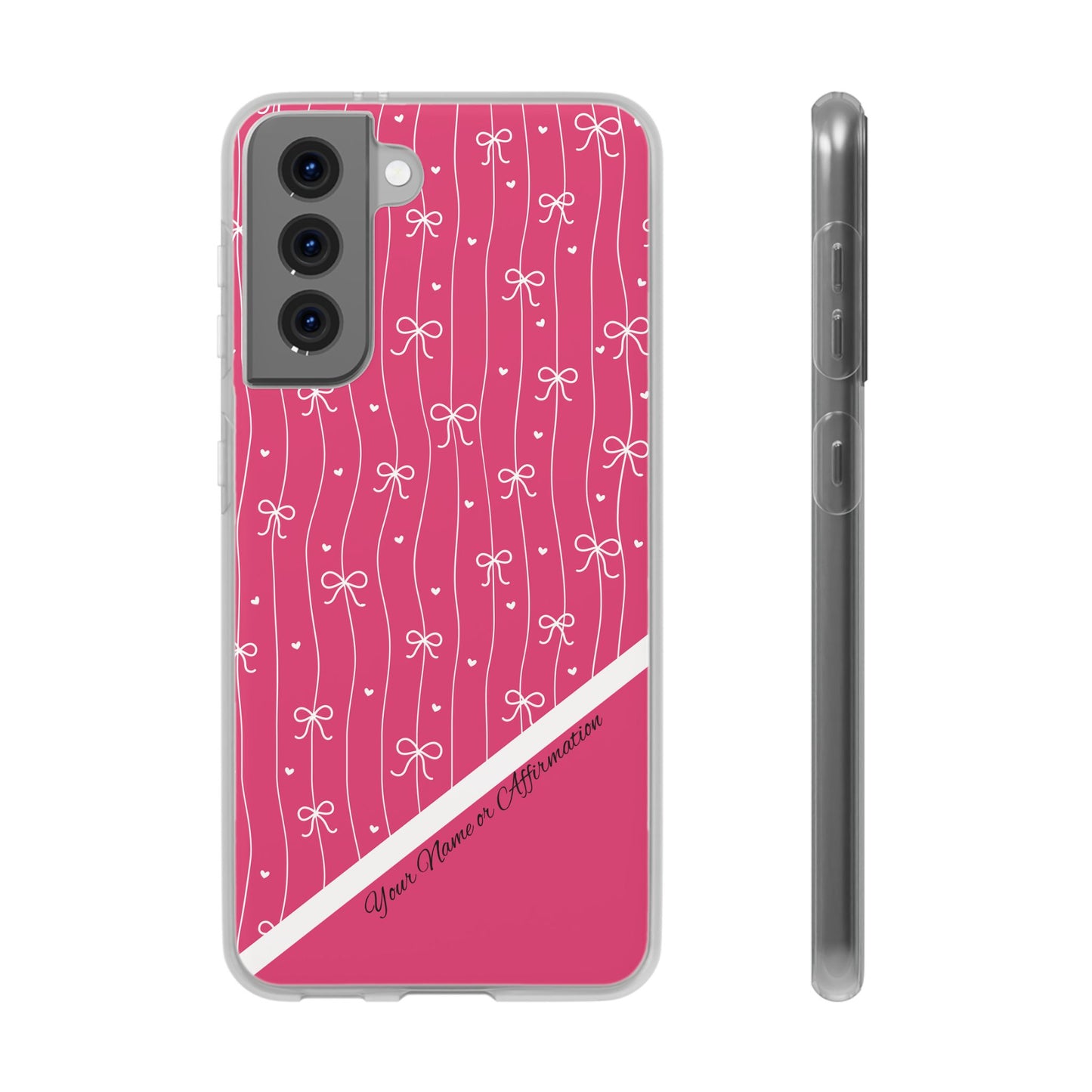 Personalized Pink Bow Coquette Slim Flexi iPhone and Samsung Cases — Custom Name or Affirmation