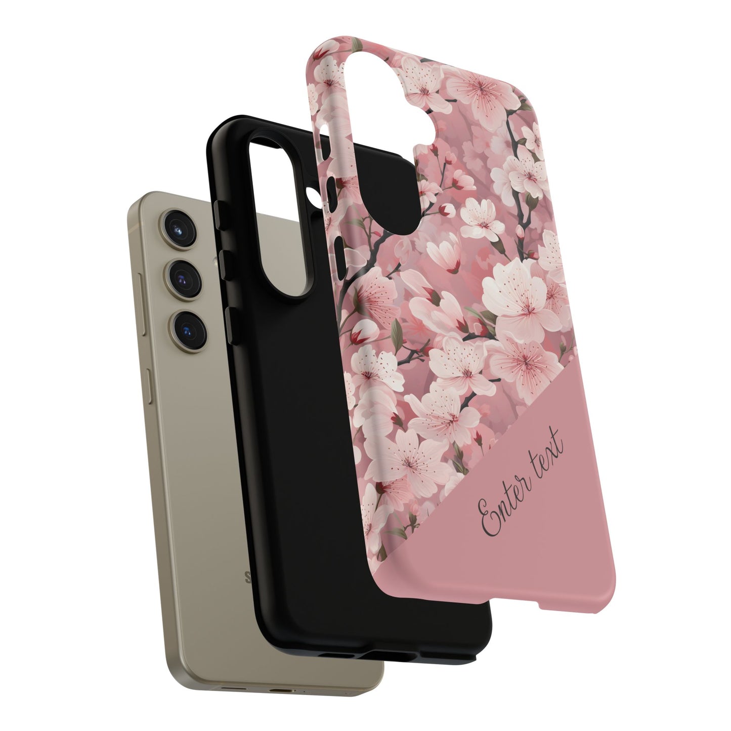 Personalized Cherry Blossom Tough Phone Case — Pink Floral Protective Case for Samsung & Google