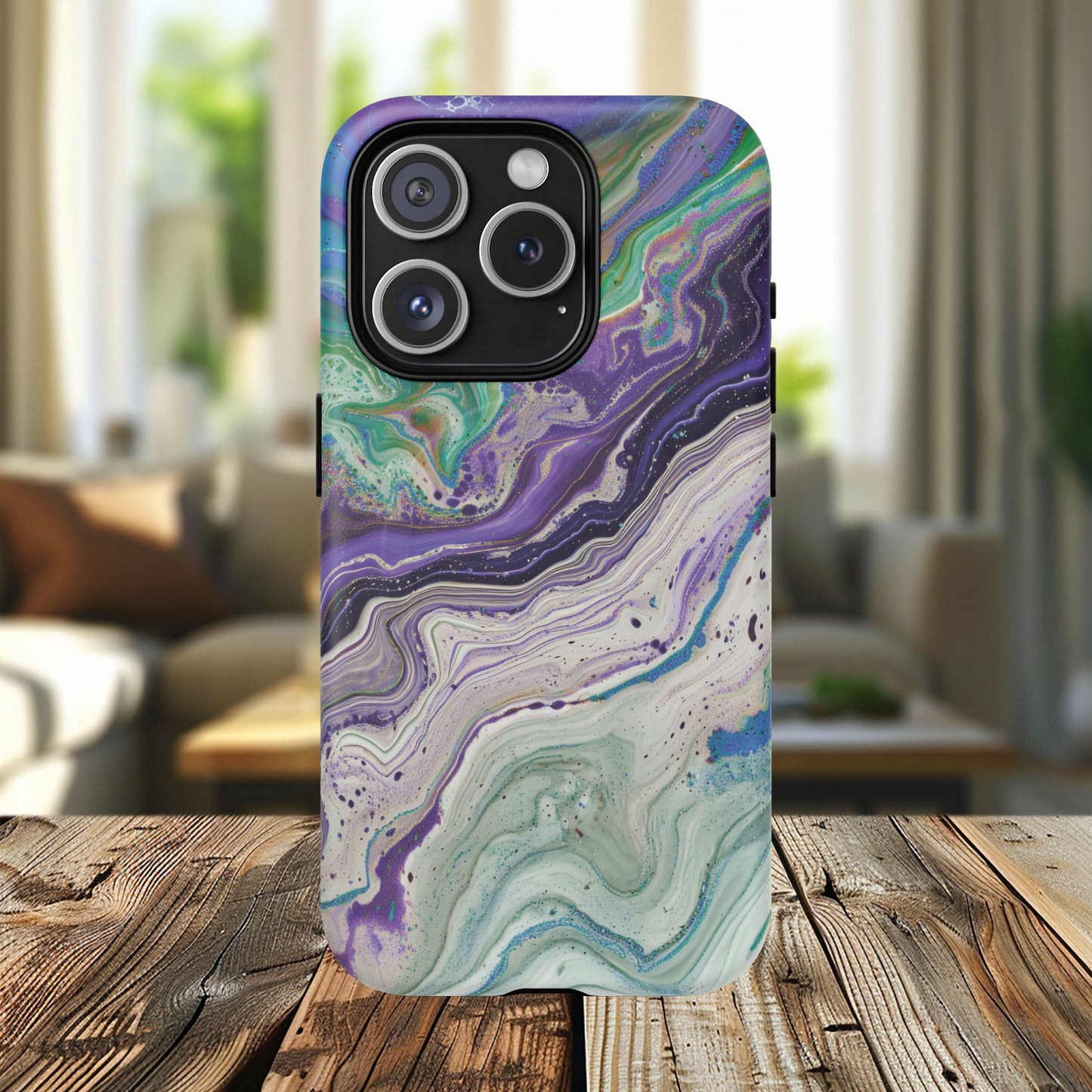 Stylish Purple Acrylic Tough Magnetic iPhone Cases, Unique Protective Cases for iPhone, Colorful Marble Design, Great Gift for iPhone Lovers
