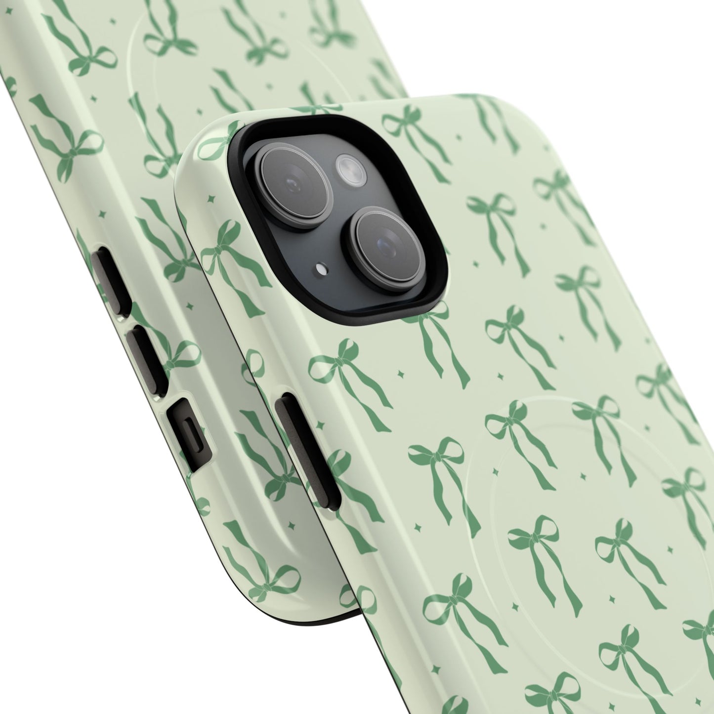 Elegant Ribbon iPhone Case, Stylish Magnetic iPhone Case, Chic iPhone Cover, Green Bow Design, Gift for Her, Everyday Essential, Coquette iPhone Case