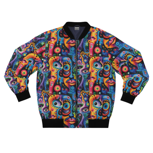 Psychedelic Visions Vibrant Art Bomber Jacket for Creative Souls.