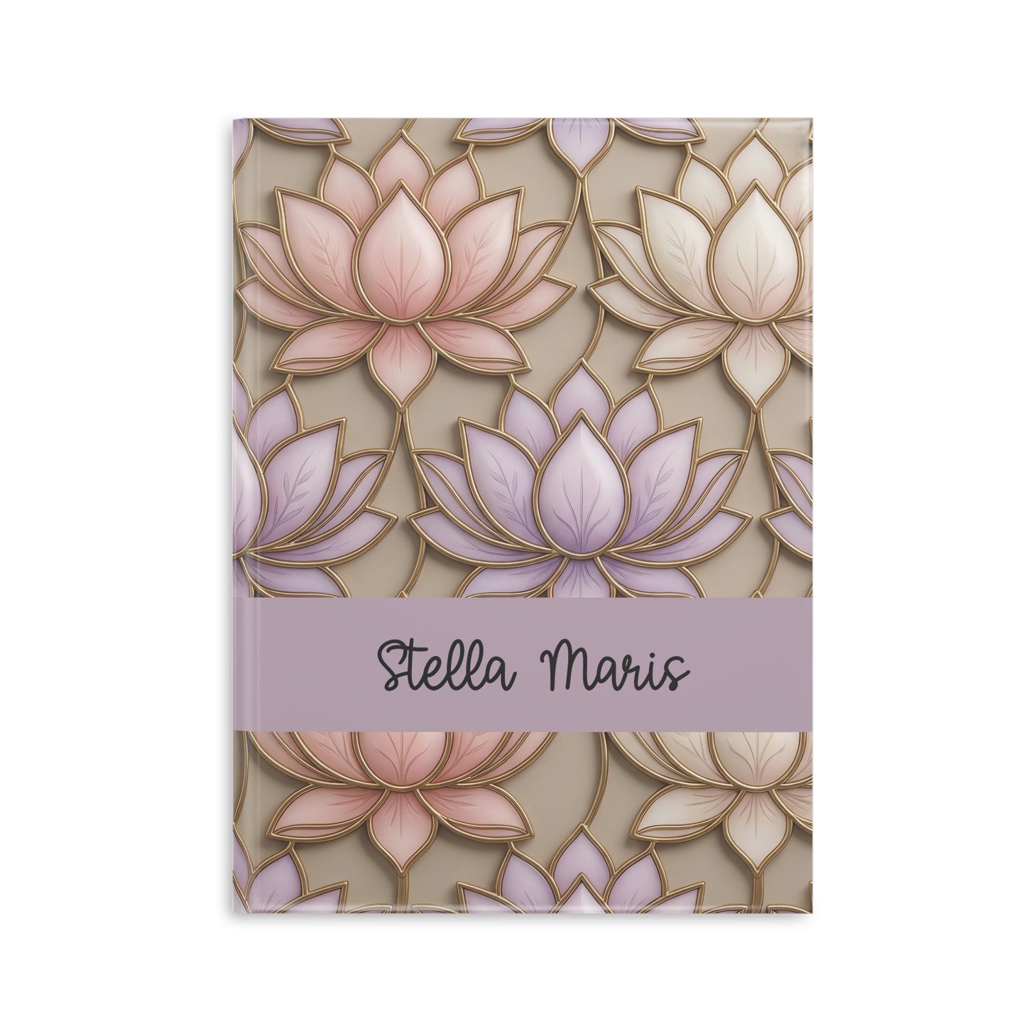 Personalized Stained Glass Lotus Blossom Hardcover Notebook — Custom Name and Affirmation Puffy Cover Journal.
