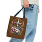 Faith and Floral Cross Heart Tote Bag