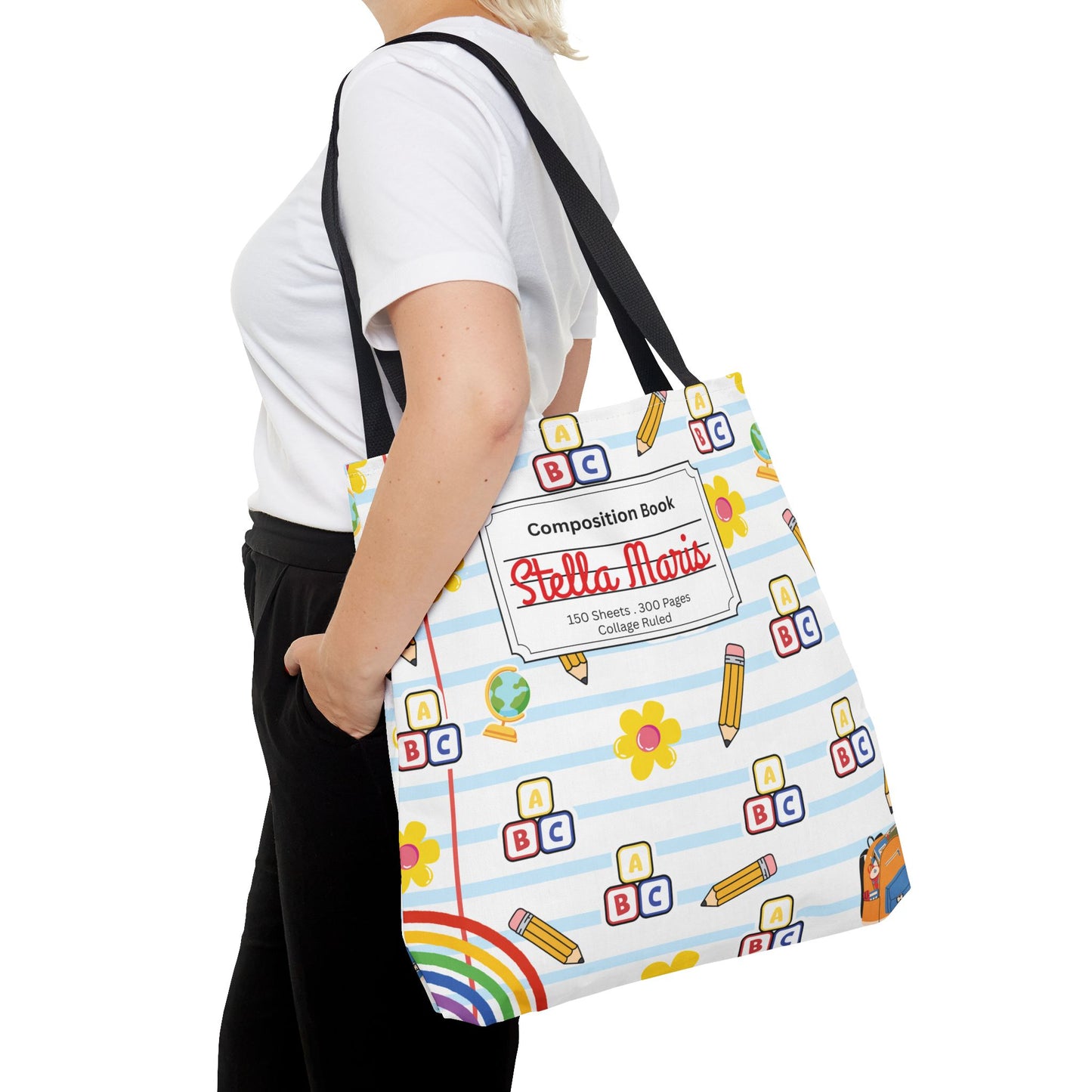 Personalized White SchoolYard Chic Composition Book Inspired Tote Bag, Back to School Tote, Teacher Gift, Kids Bag, Custom Name Bag, Educational Accessories, Back to School Tote Bag.