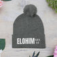 Pom-Pom Knit Cap with 'ELOHIM, GENESIS 1:1'  Embroidery Beanie - Stylish Winter Accessory for All Ages, Perfect Gift for Birthdays, Holidays, and Outdoor Activities