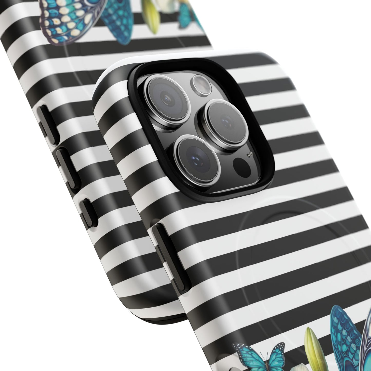 Daffodil Flutter Tough iPhone Magnetic Case, Floral iPhone Accessories, Stylish iPhone Cover, Black Striped Design, Gift for Her, Trendy iPhone