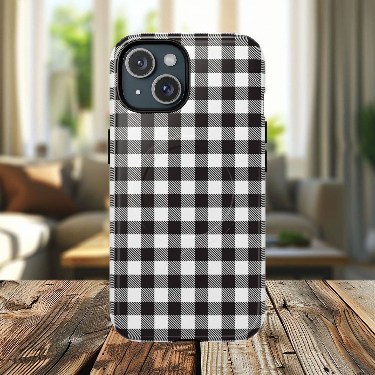 Black and White Gingham Phone Case, Tough Magnetic Cases, Stylish Phone Cover, Gift for Her, Trendy Phone Accessory, Checkered Print