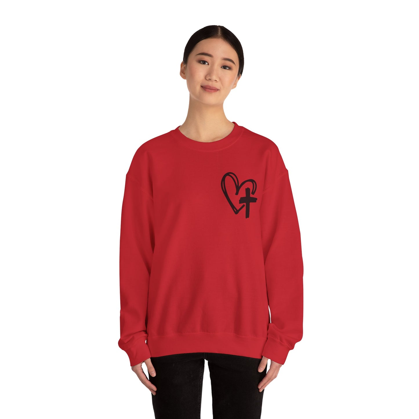 Faith and Floral Cross Unisex Heavy Gildan Blend™ Crewneck Sweatshirt.