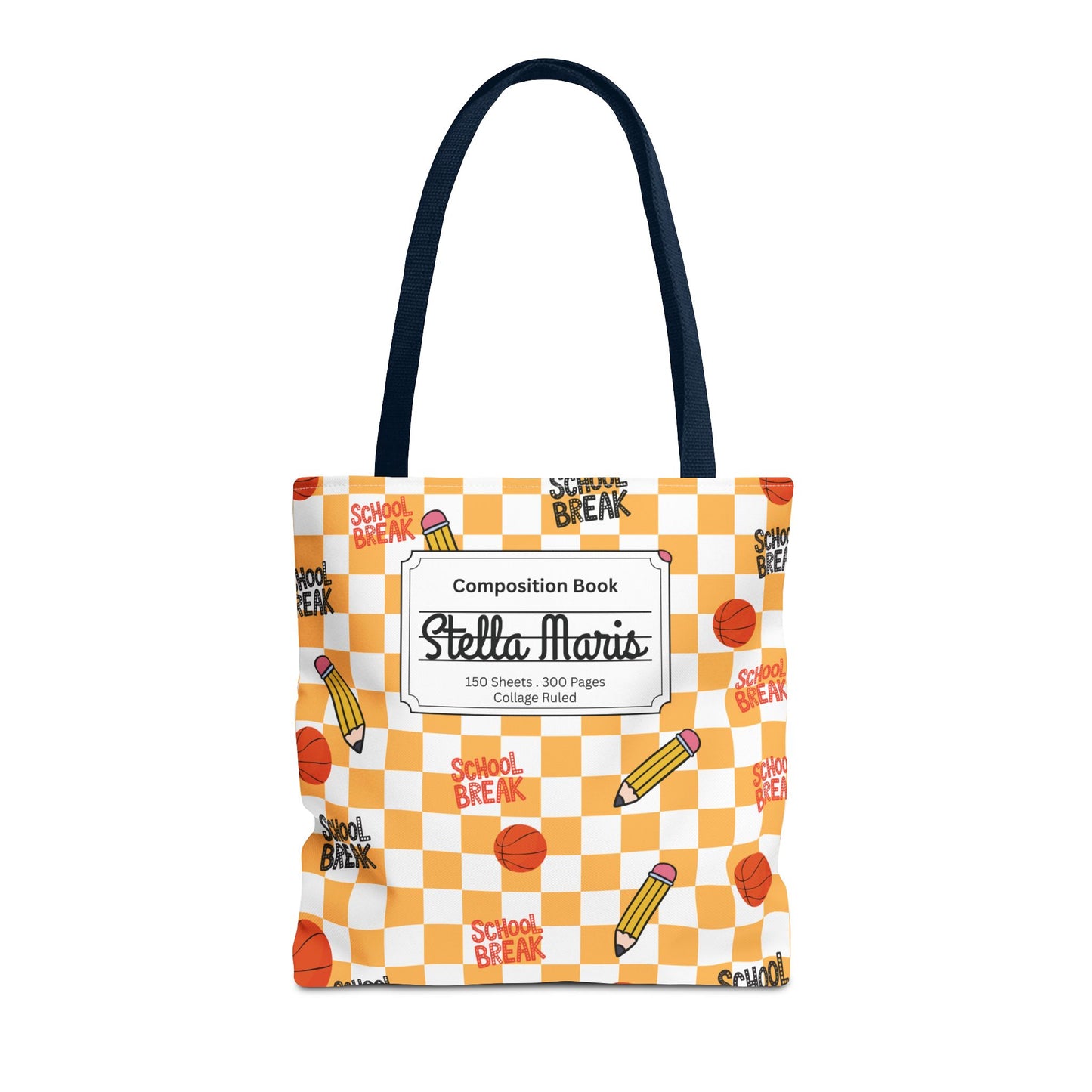 Personalized Orange Schoolyard Chic Composition Book Inspired Tote Bag, Back to School Tote, Teacher Gift, Kids Bag, Custom Name Bag, Educational Accessories, Back to School Tote Bag.