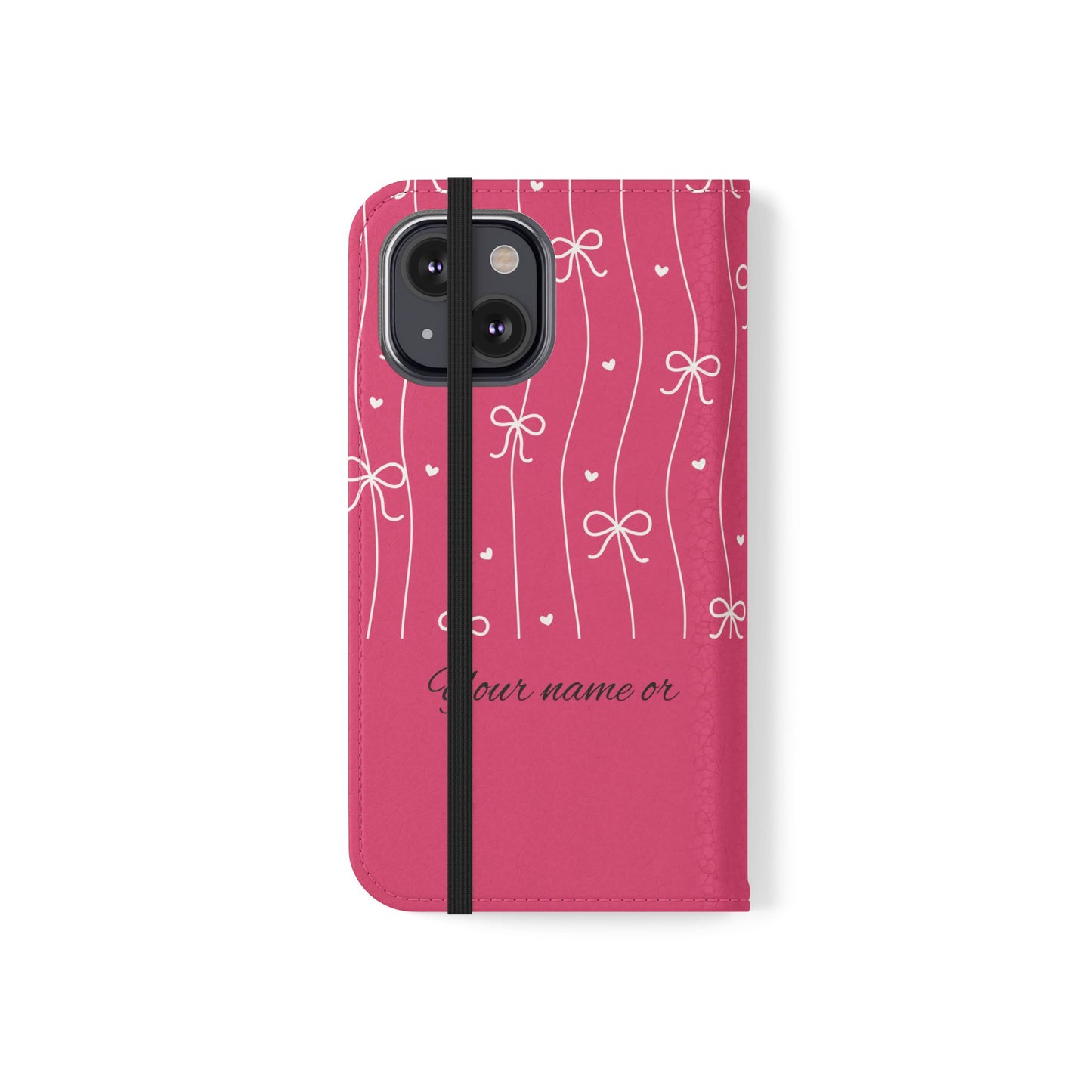 Personalized Pink Bow Coquette Flip iPhone and Samsumg Case — Custom Name or Affirmation Wallet Cover