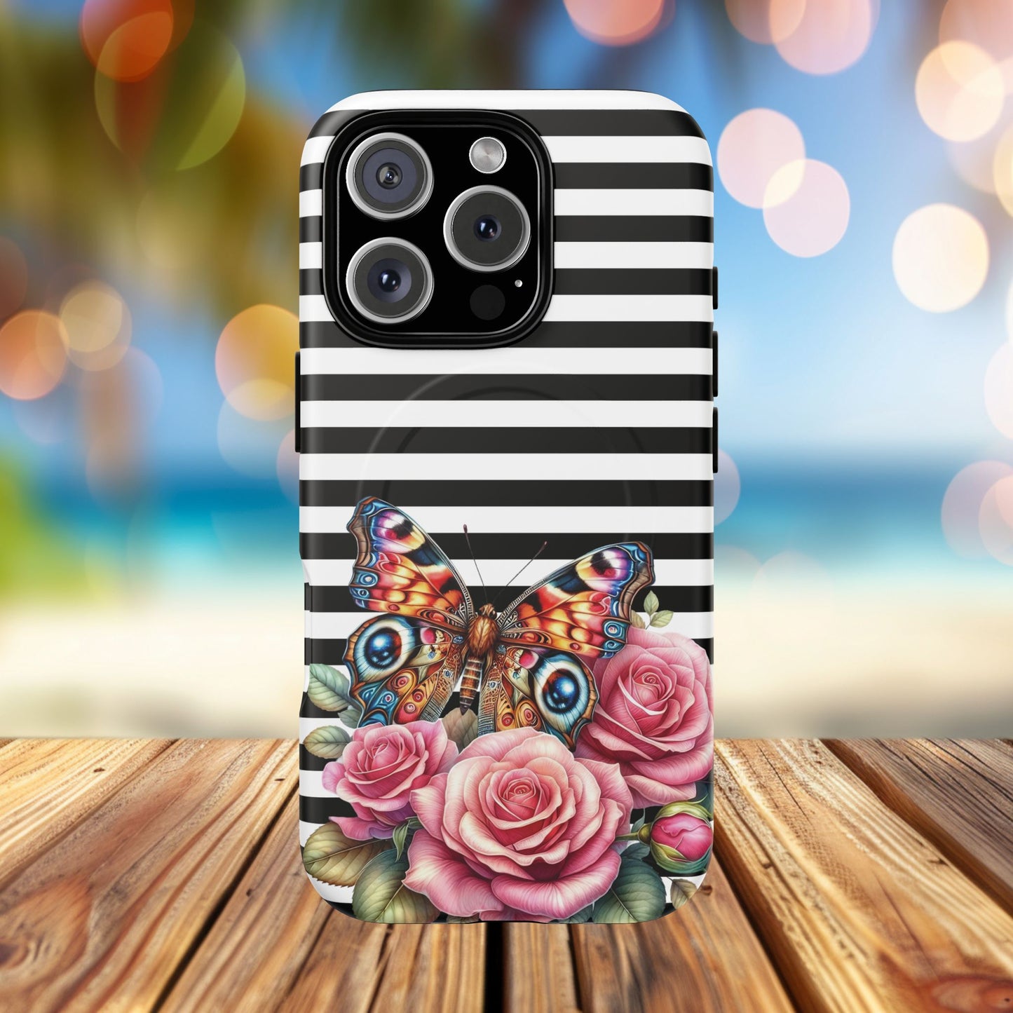 Butterfly & Roses Tough iPhone Magnetic Case, Floral iPhone Cover, Nature-Inspired, Gift for Her, Trendy Accessories