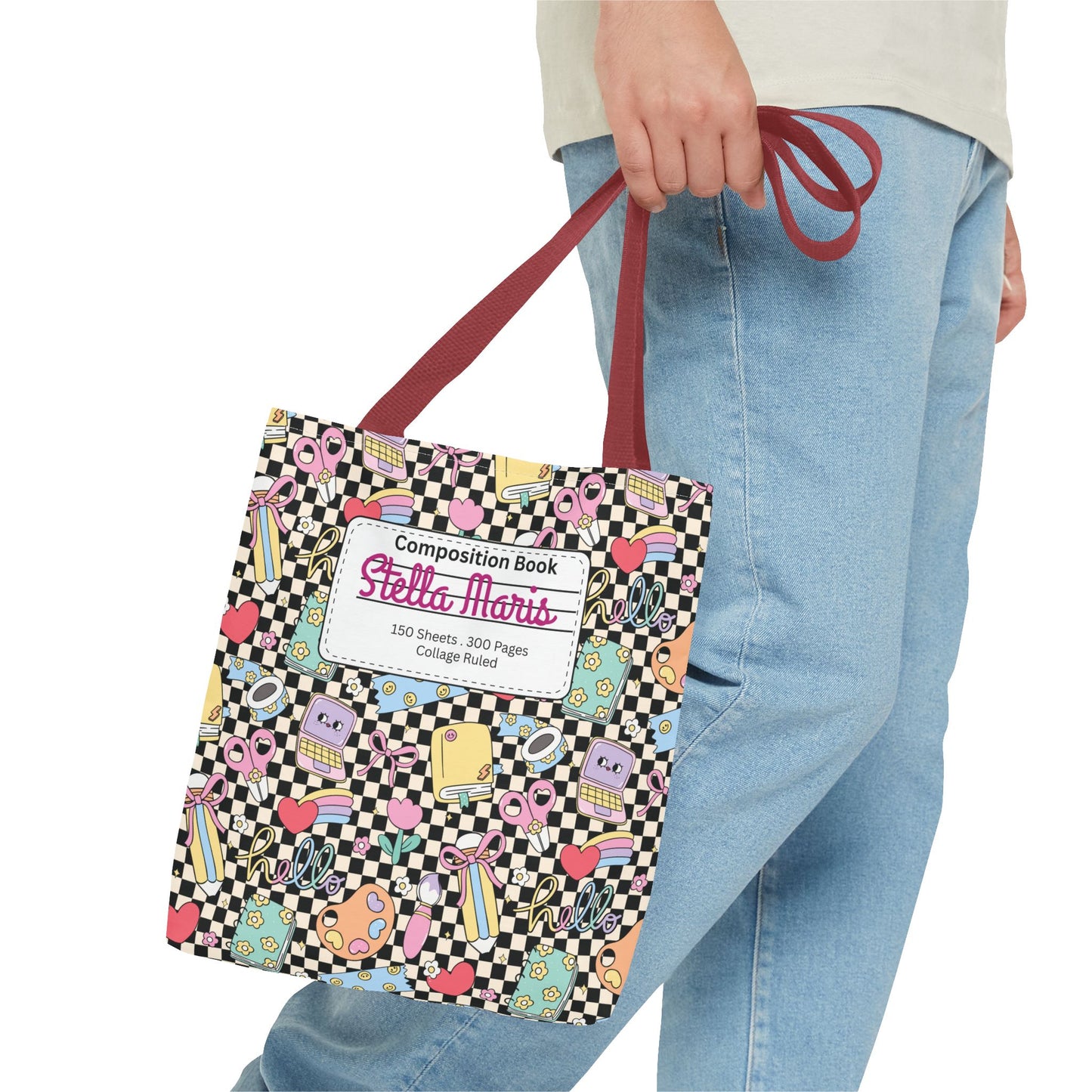 Personalized Black Doodle Daydream Composition Book Inspired Tote Bag, Back to School Tote, Teacher Gift, Kids Bag, Custom Name Bag, Educational Accessories, Back to School Tote Bag.