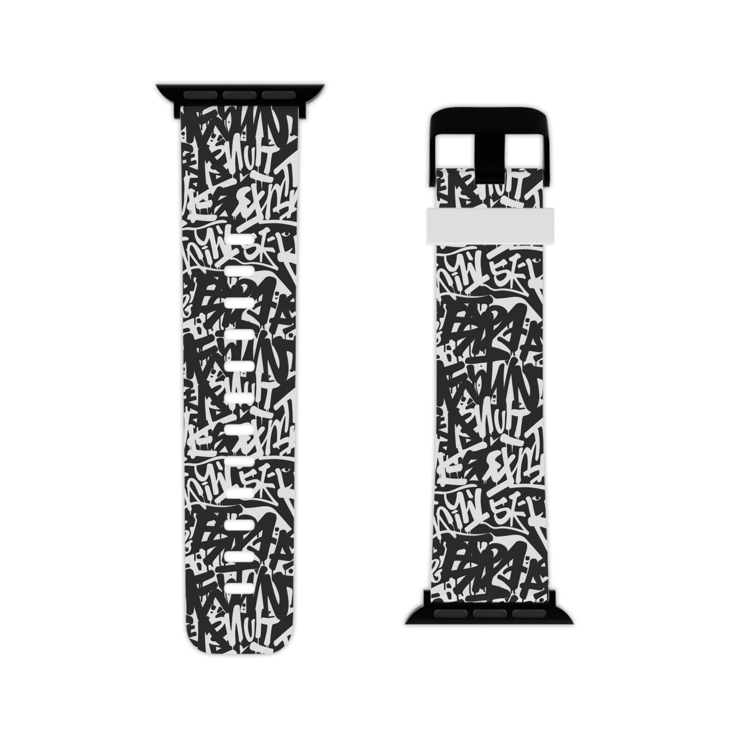 Urban Graffiti Trendy Apple Watch Band with Urban Design - Black and White Graffiti Style