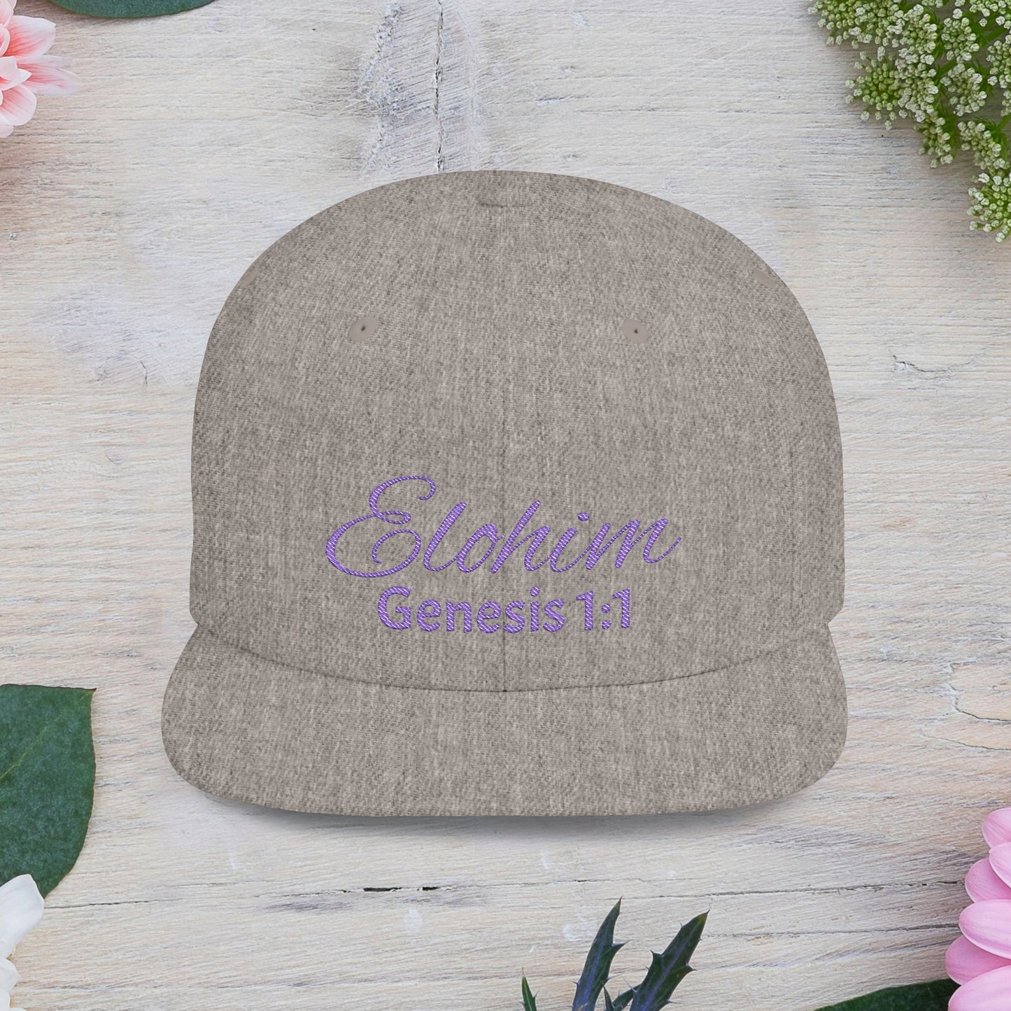 Purple 'Elohim' Snapback Cap - Faith-Inspired Flat Bill Hat, Baseball Hat, Perfect for Gifts, Daily Wear, Spiritual Events