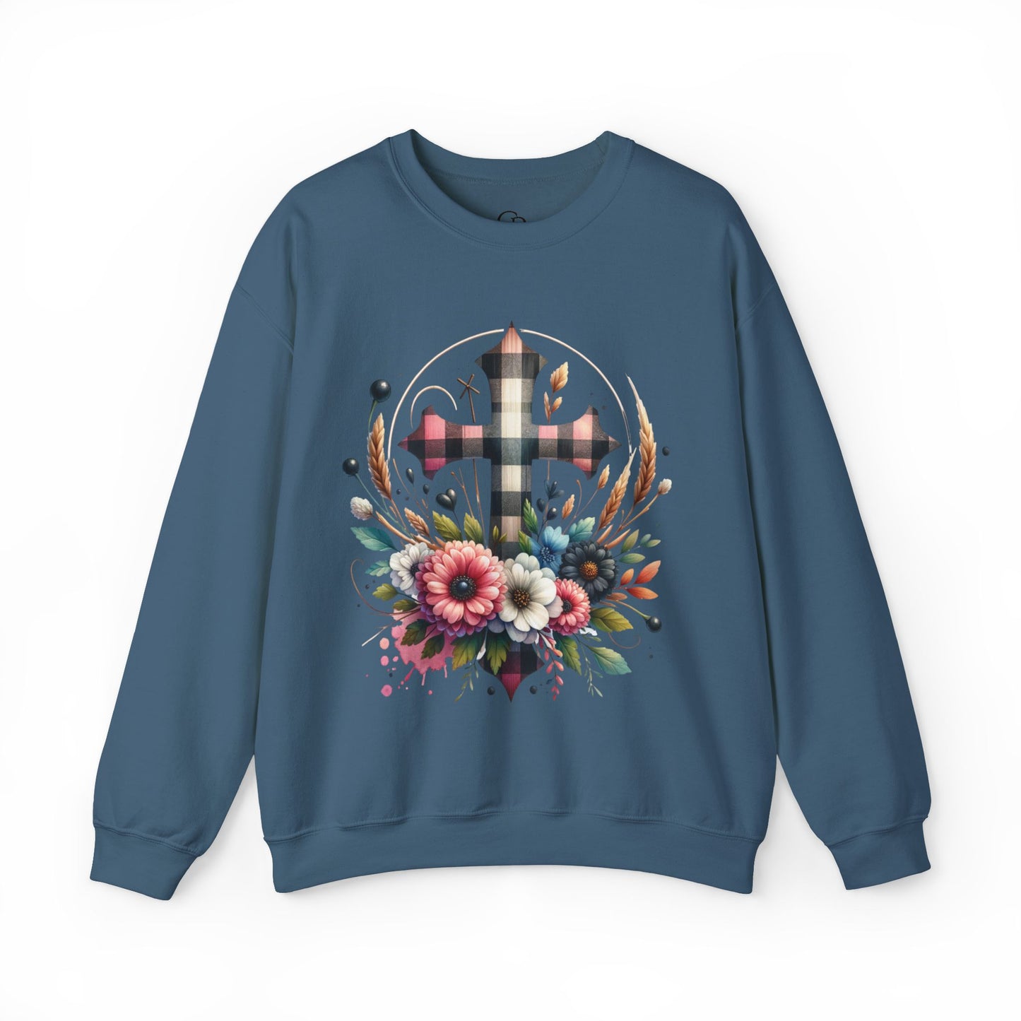 Faith and Floral Cross Unisex Heavy Gildan Blend™ Crewneck Sweatshirt.