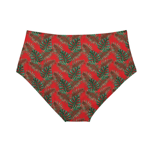 Red Tropical Bliss High-Waist Hipster Bikini Bottom (AOP)