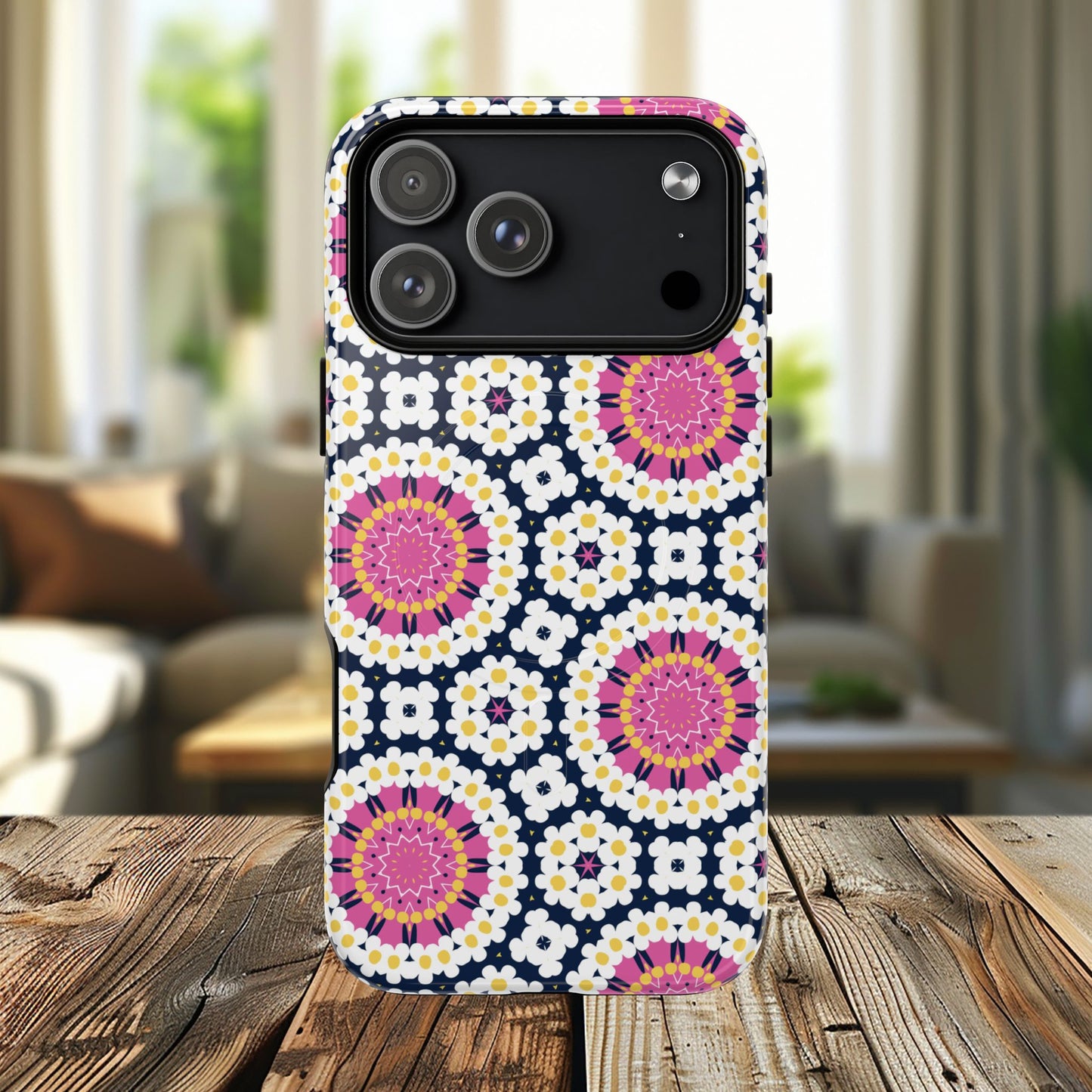 Petal Prism Pop Tough Magnetic iPhone Case, Tough Protection, Unique Design, Gift for Her, iPhone Accessories, Boho Style, Floral MagSafe Accessory.