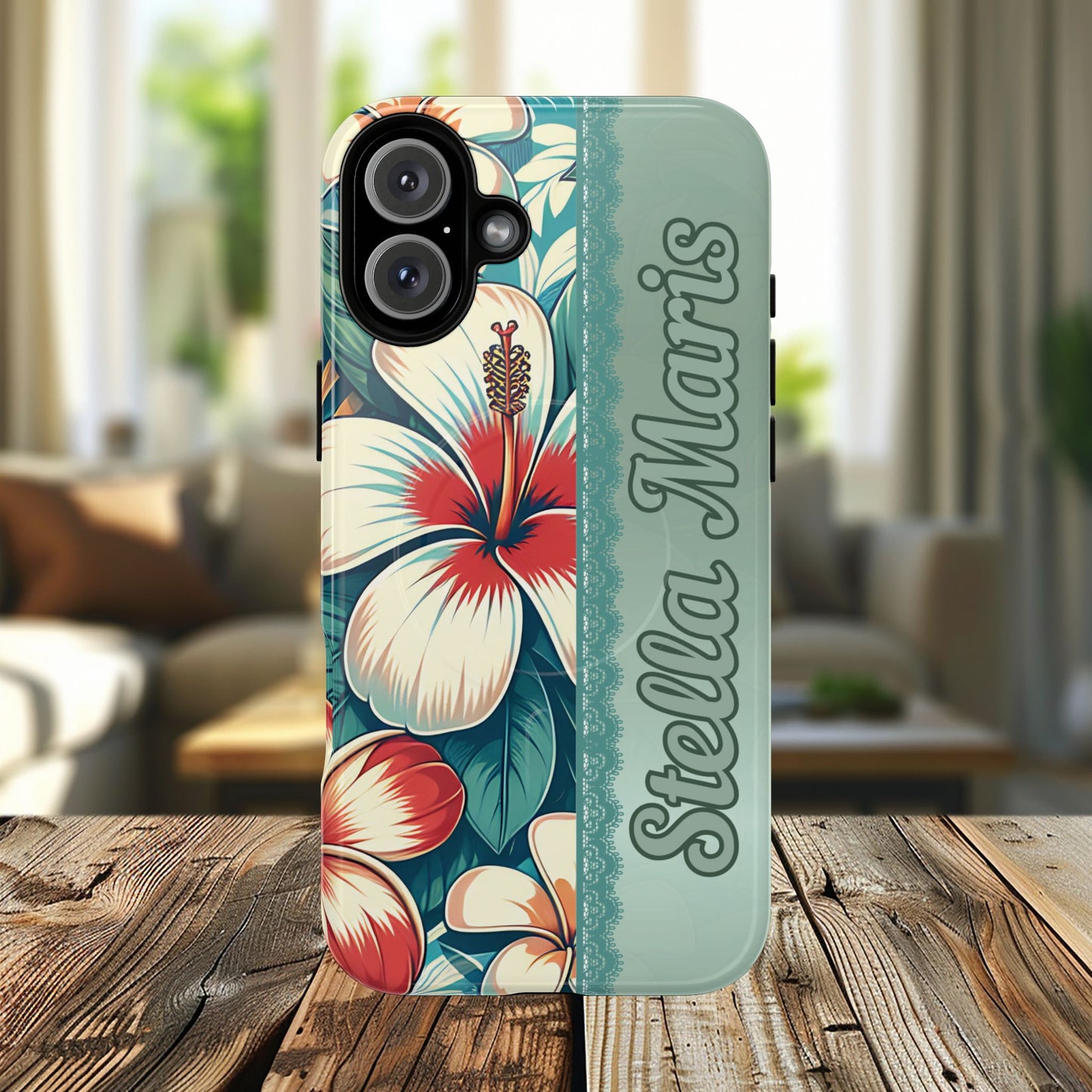 Personalized Tropical Floral Phone Case – Stylish Tough Magnetic Cases for iPhone, Customizable with Names, Perfect Gift for Nature Lovers