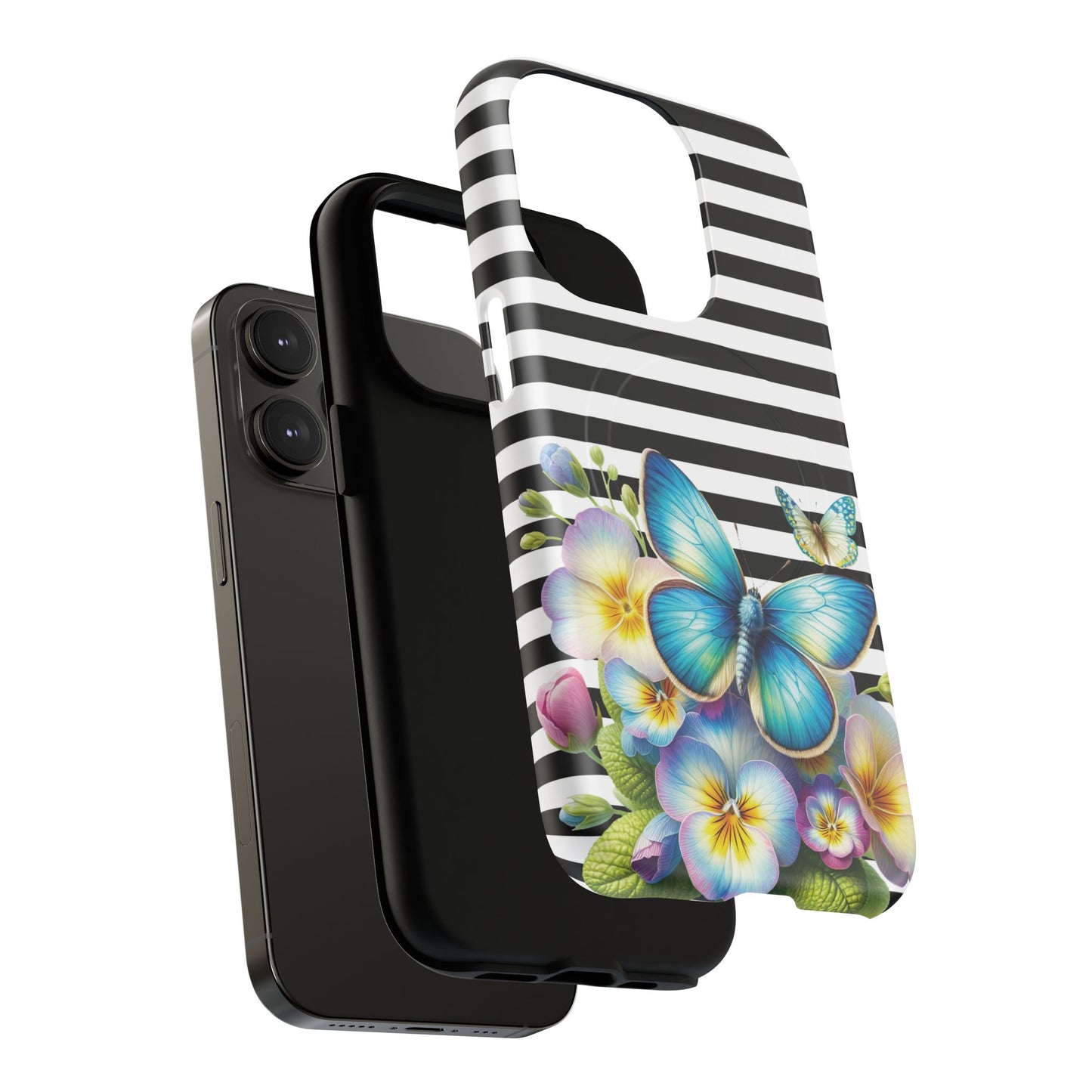 Pansy Parade Tough iPhone Magnetic Cases, Floral Tough Case, Striped iPhone Magnetic Cover, Phone Accessory, Gift for Nature Lovers