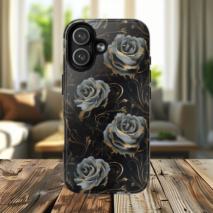 Midnight Bloom Tough iPhone Magnetic Cases,  iPhone 14, iPhone 15, iPhone 16, Pro, Pro Max, Plus MagSafe Case, Protective Tech Accessories, Gift for Her, Floral Design