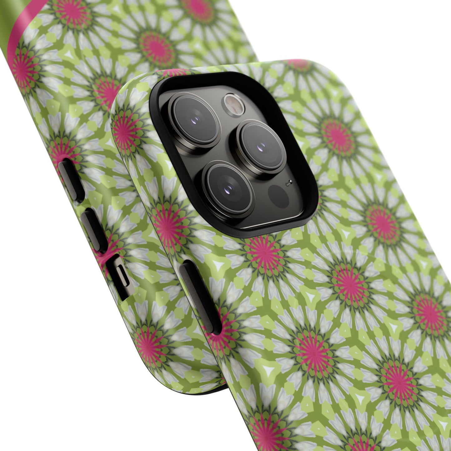 Personalized Meadow Mandala Bloom Vibrant Flower  — Green & Pink Geometric Daisy Design
