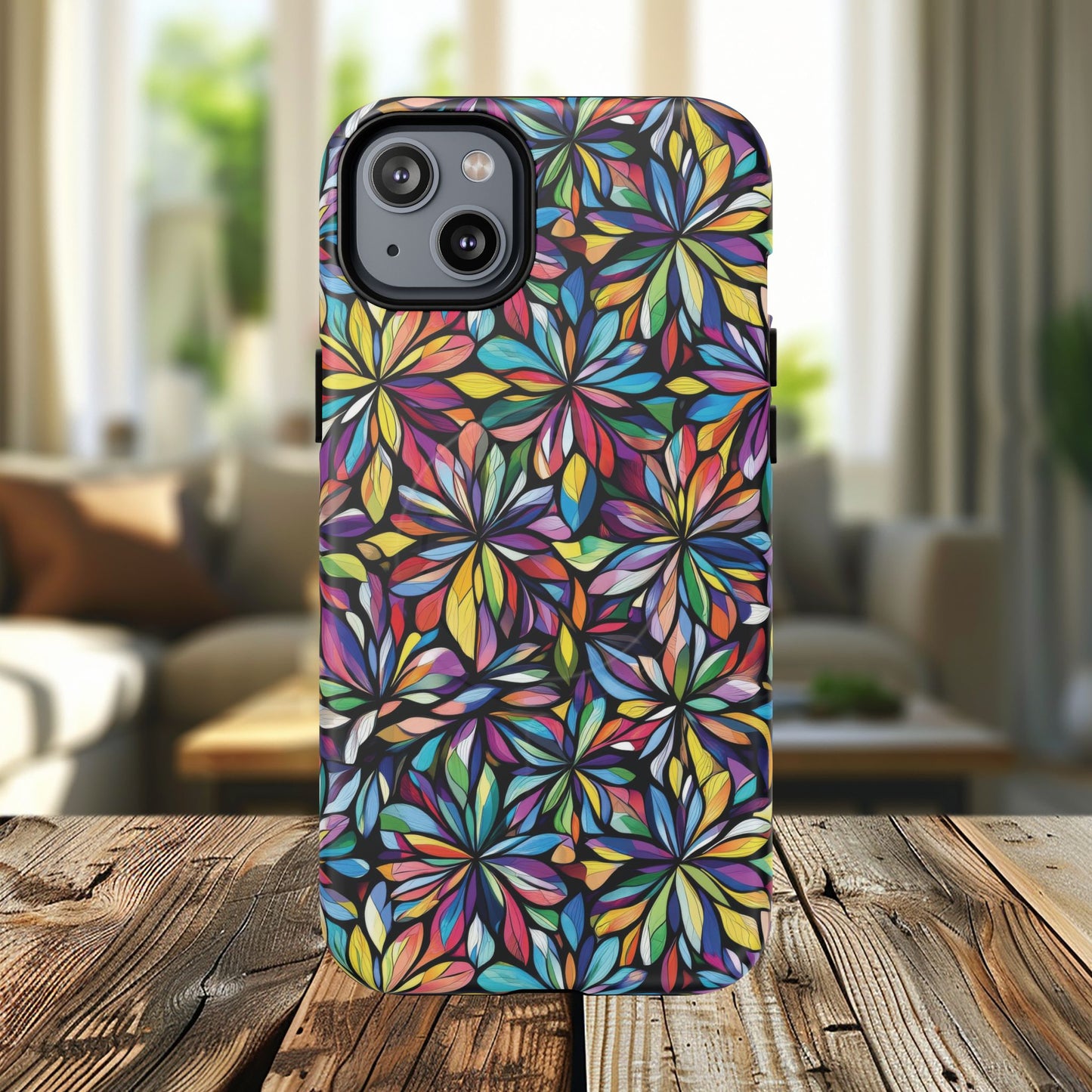 Prism Petal Burst Tough Magnetic iPhone Case, Colorful iPhone Case, Unique Gift for Flower Lovers, Stylish stained Glass Accessory