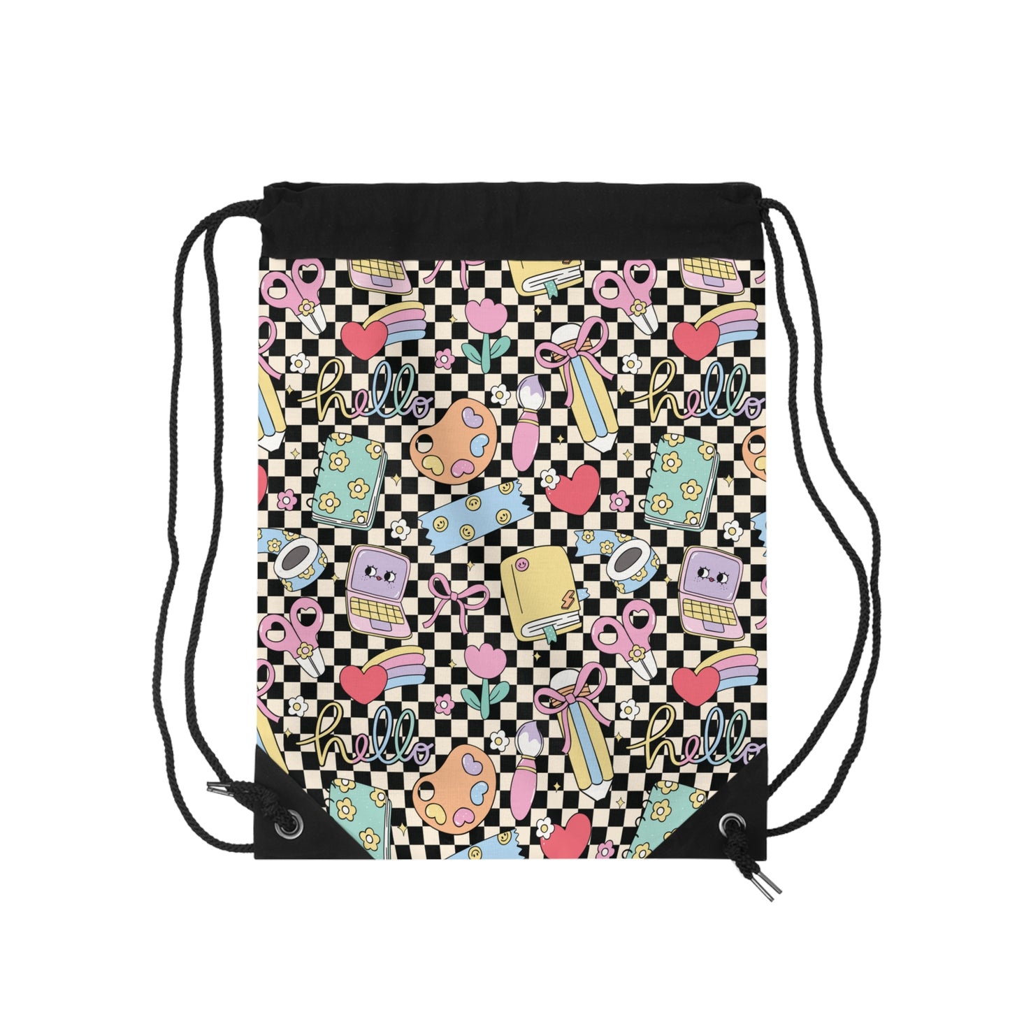 Composition Black Doodle Daydream Book Inspired Colorful ABC Drawstring Bag | Personalized College Ruled Tote | Kids School Gear | Fun Gym Sack | Back to School Accessory
