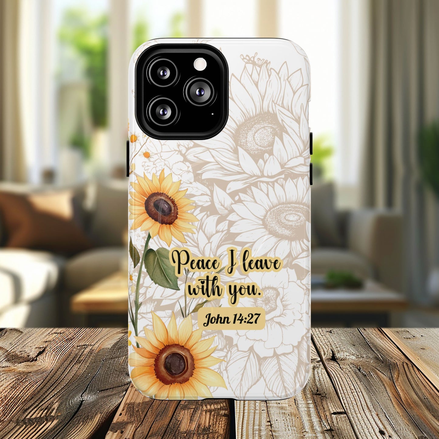 Peace I Leave with You John 14:27,  Inspirational Gift, Tough iPhone Magnetic Case  Scripture, Sunflower Bible Verse, MagSafe® iPhone® Tough Case, iPhone 14, iPhone 15, iPhone 16, Pro, Pro Max, Plus