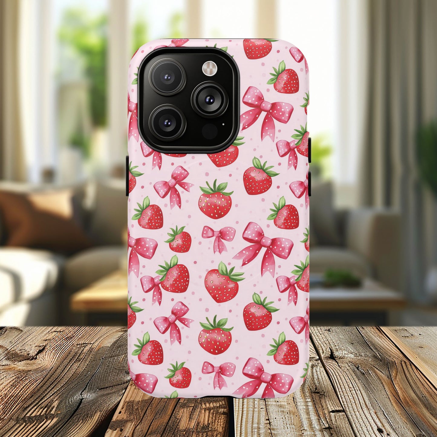 Strawberry Blush Coquette Magnetic Tough iPhone Cases - Funky Fruit Cases, Floral iPhone Cover, Trendy Gifts, iPhone Accessories, Strawberry Lover