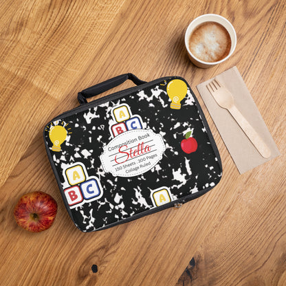 Personalized Black Composition Book Inspired Colorful Kids Lunch Bag for School, Snack Bag, Lunch Tote, Lunchbox, Kids' Bag with Fun Back to School Design
