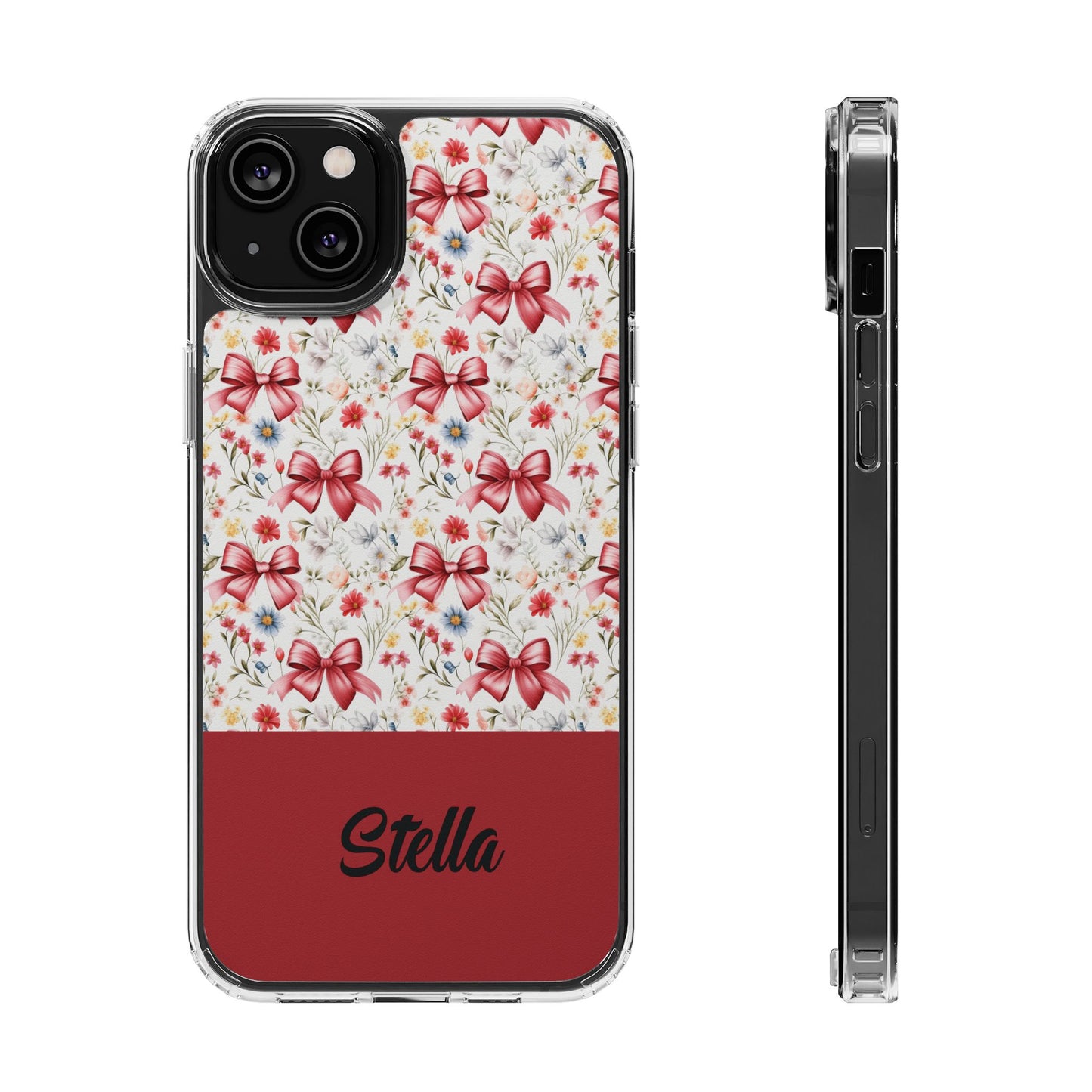 Personalized Rosette Coquette Floral Bow Clear iPhone, Samsung Cases — Custom Name Phone Cover