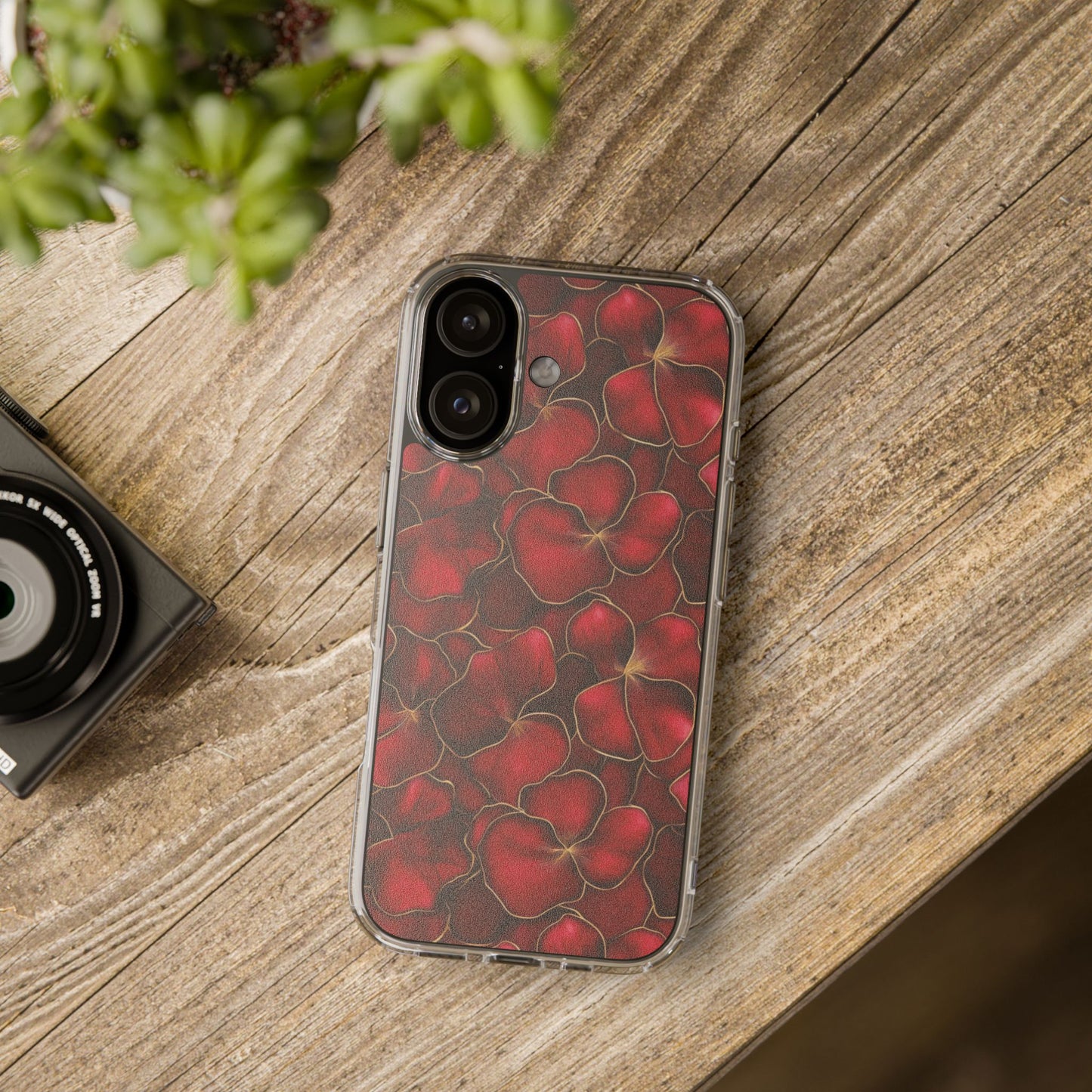 Velvet Petal Noir Floral Petal Clear Impact-Resistant iPhone and Samsung Case.