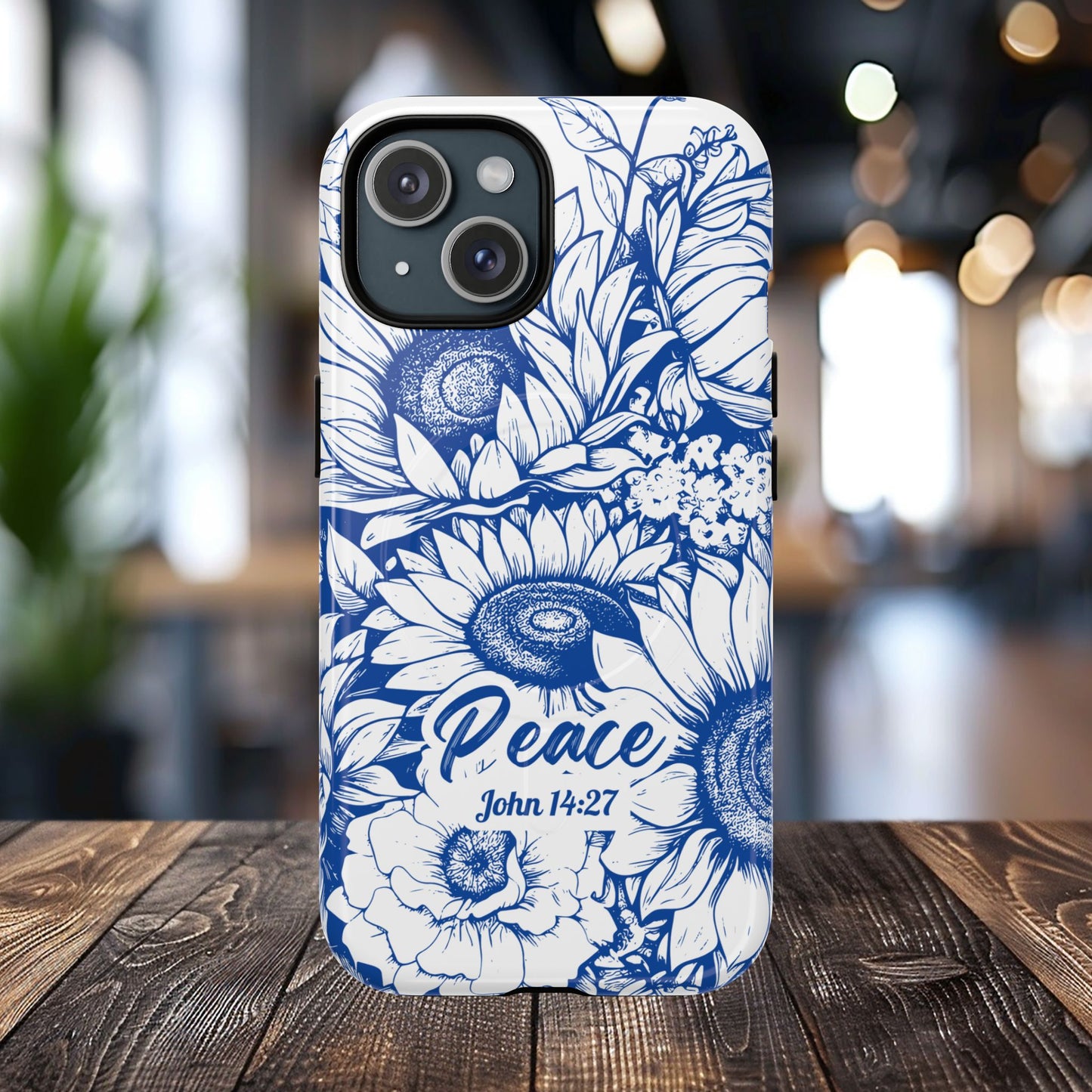 Peace I Leave with You John 14:27, Inspirational Gift, Tough iPhone Magnetic Case Scripture, Sunflower Bible Verse, MagSafe® iPhone® Tough Case, iPhone 14, iPhone 15, iPhone 16, Pro, Pro Max, Plus.