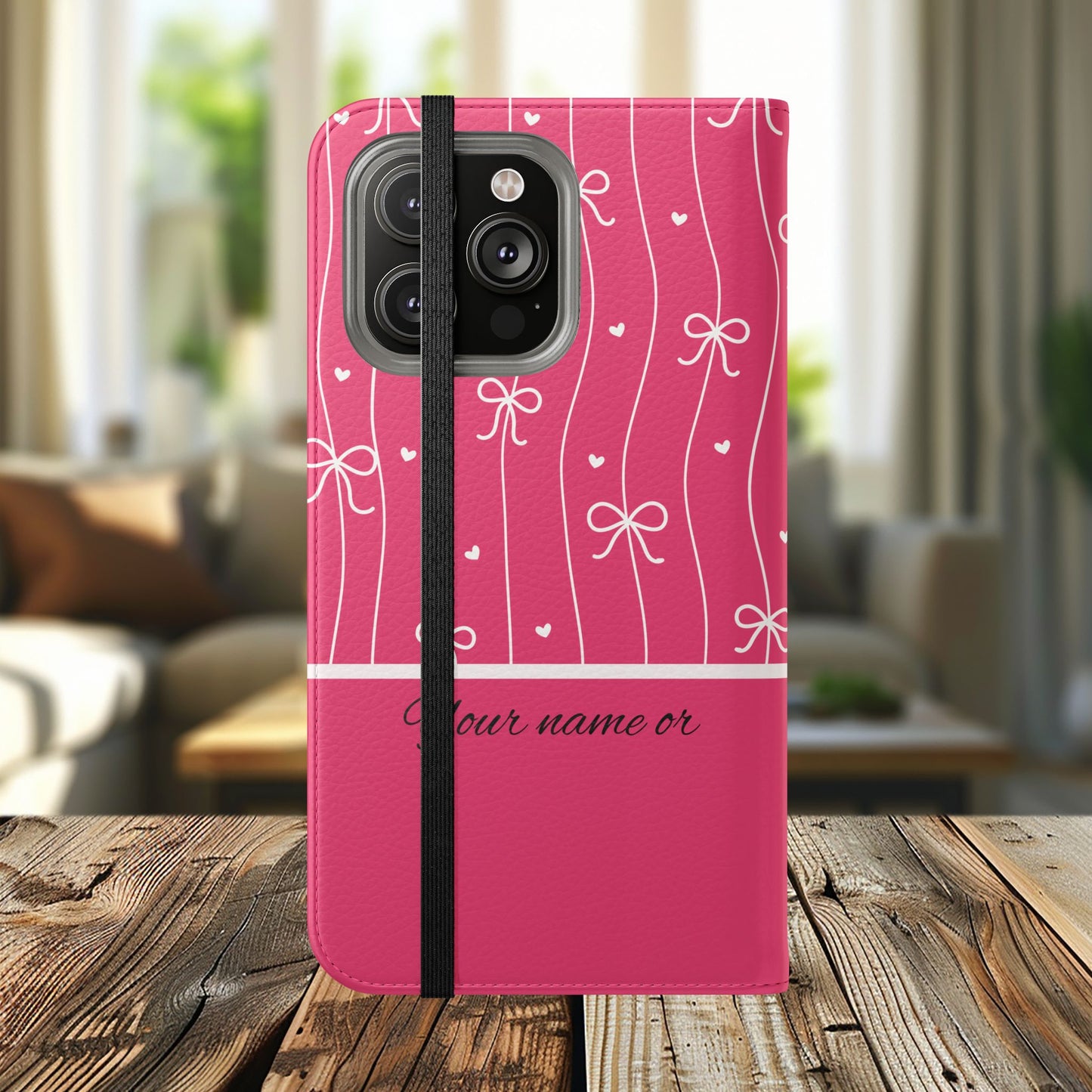 Personalized Pink Bow Coquette Flip iPhone and Samsumg Case — Custom Name or Affirmation Wallet Cover